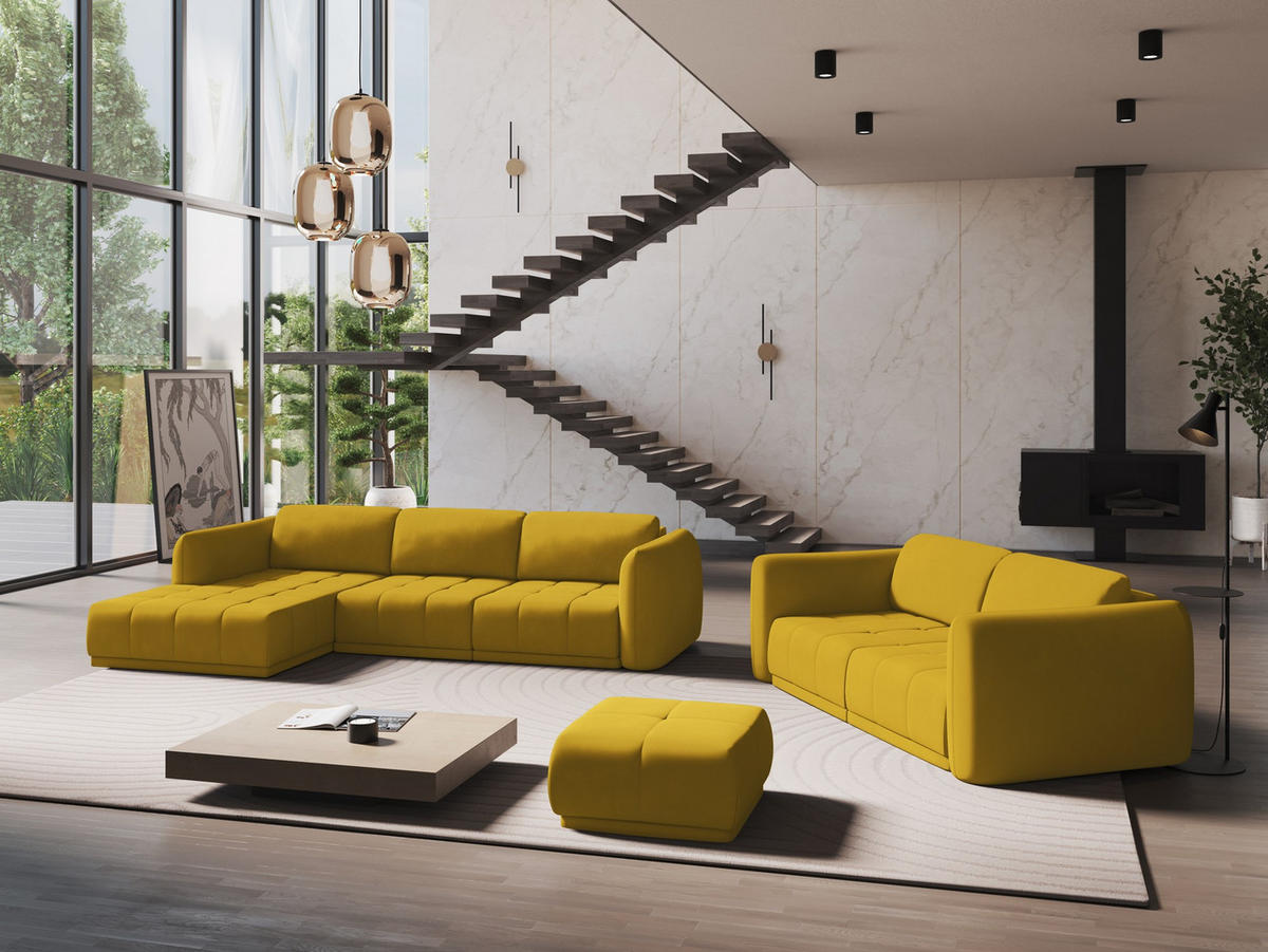 ECKSOFA Links Chenille Stoff Gelb - Currygelb/Gelb, Kunststoff/Textil (170/290cm) - Makamii