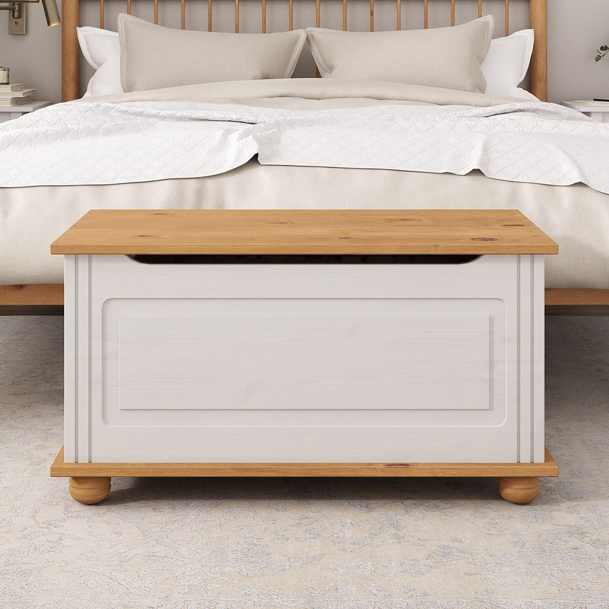 SITZTRUHE BRISTOL weiß/braun - Weiß/Braun, Holz (85/45/43cm) - IDIMEX