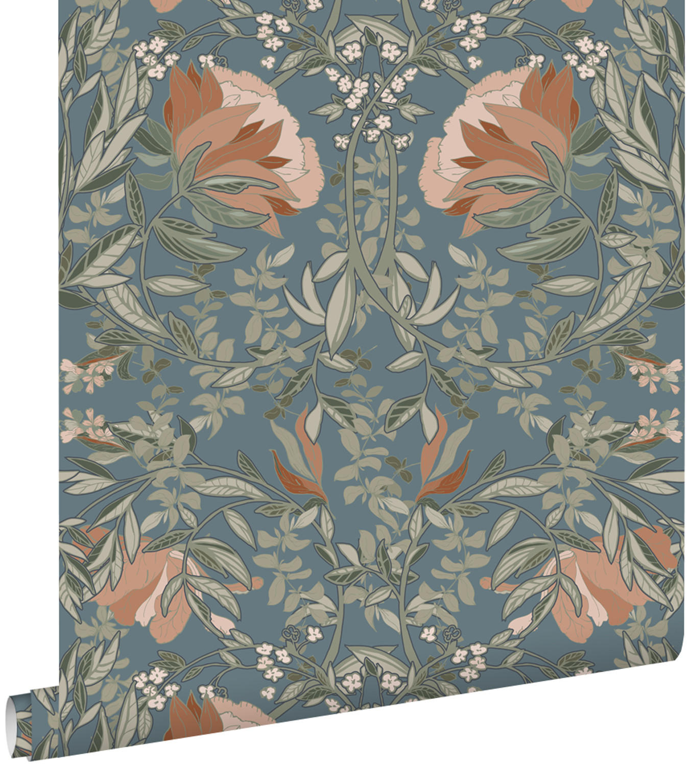 TAPETE Blumenmuster im Jugendstil 53 cm x 10.05 m - Blau, Papier (53/1000cm) - ESTAhome