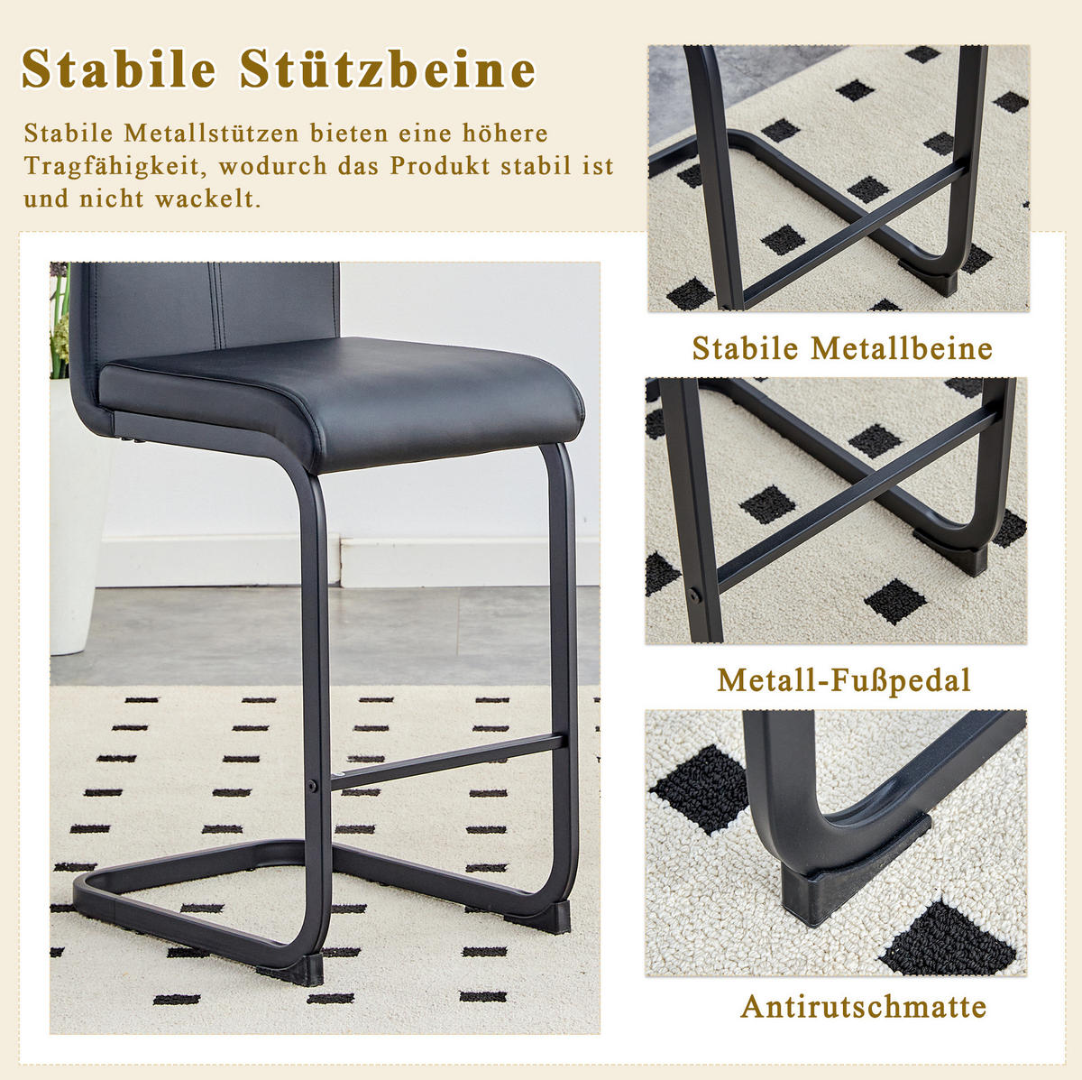 BARHOCKER 2er-Set Schwarz mit Fußstütze - Schwarz, Metall (46.5/96.5/39cm) - MIVRAY