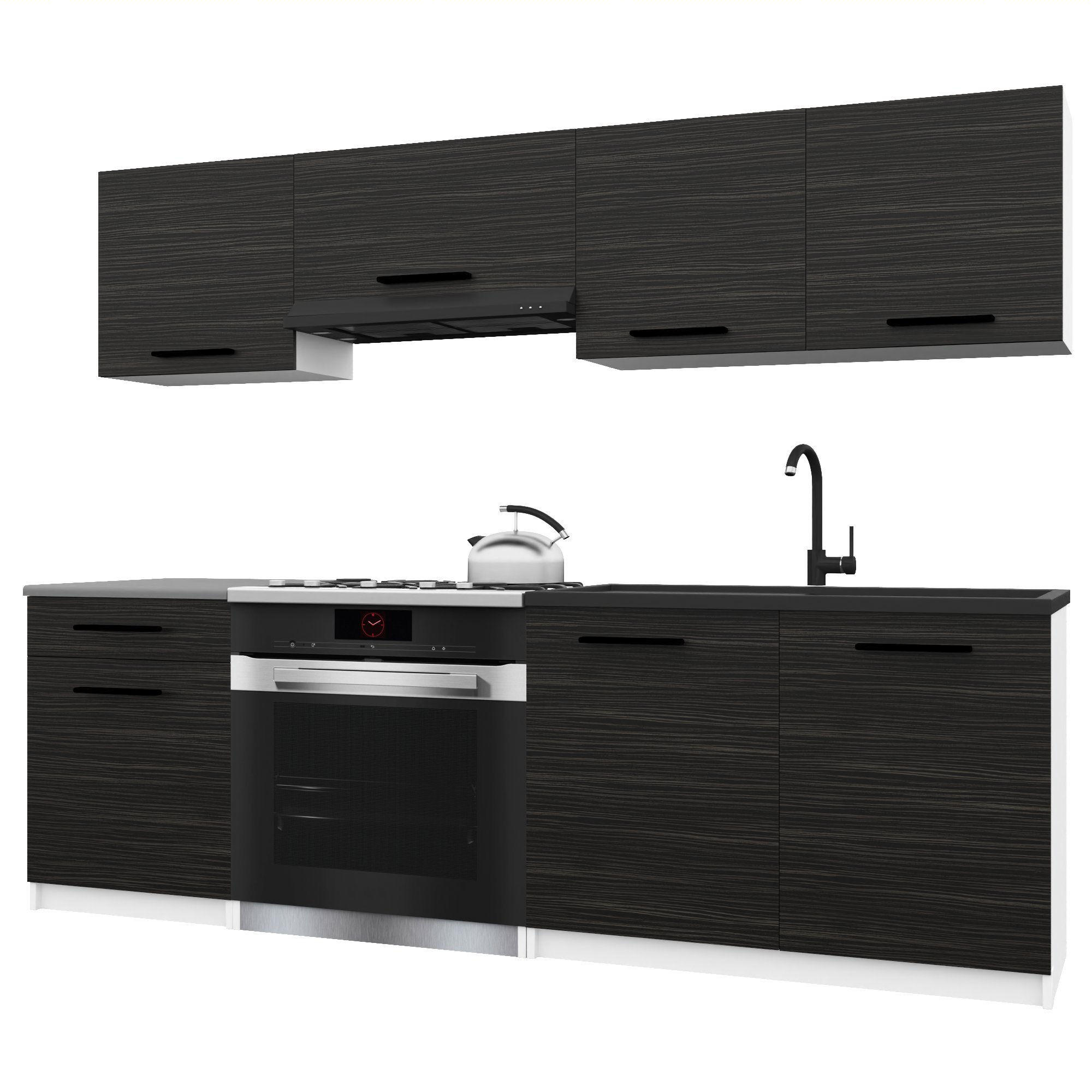 KUCHYŇSKÁ LINKA Italia 1 180 cm, s pracovními deskami, Eben - černá, dřevo (180/143/60cm) - B BELINI GROUP