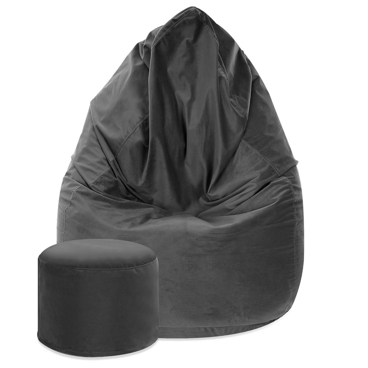 SITZSACK MIT FUßSTÜTZE Samtstoff 2-tlg Dark Shadow S - Dunkelgrau, Textil (70/105/70cm) - Dreamroots