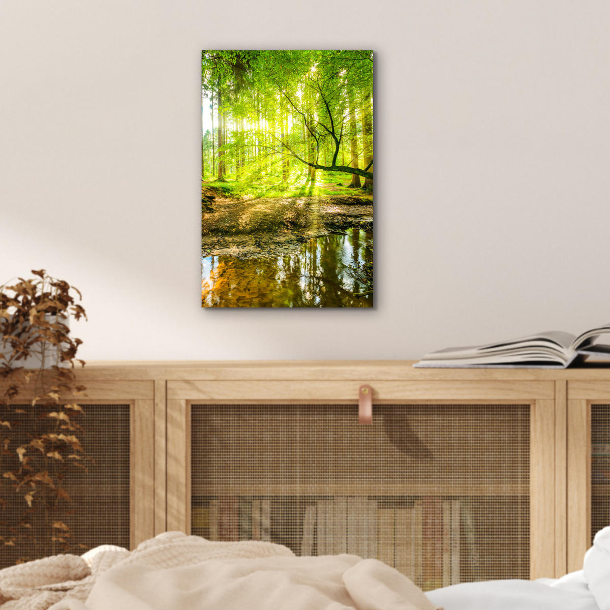 METALLBILD Wald - Landschaft - Wasser - Bäume - Sonne - Grün - Natur 20x30 cm - Grün, Metall (20/30cm) - MuchoWow