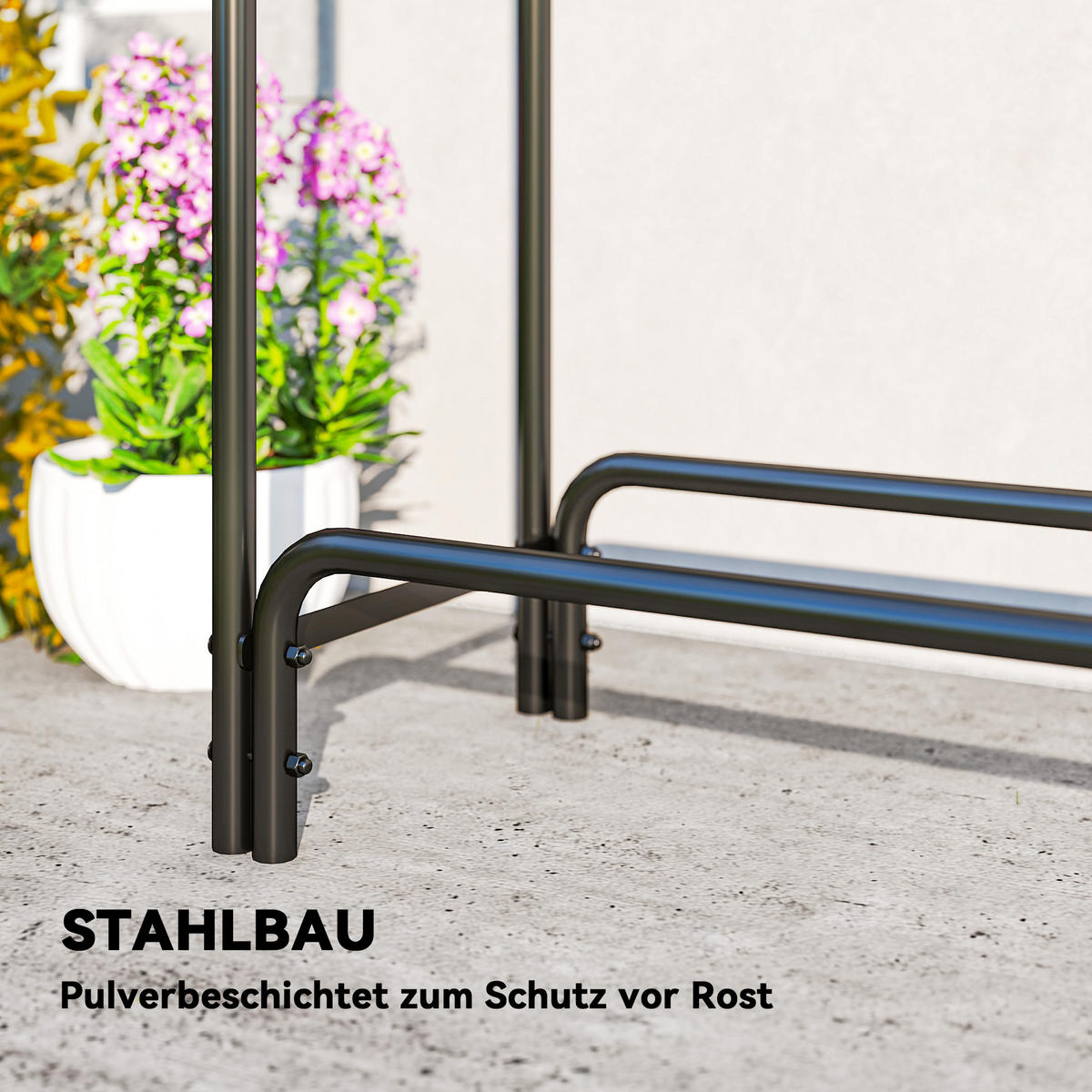 KAMINHOLZREGAL bis 200 kg - Schwarz, Metall (36/99/200cm) - Outsunny