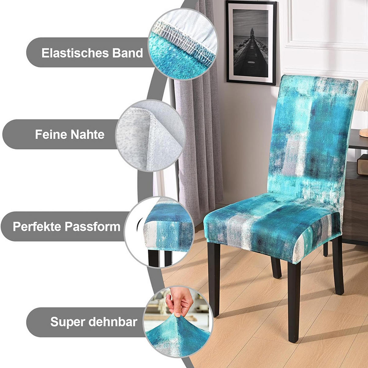 STUHLHUSSE Stretch Waschbar(6-tlg. Set) - Grün, Textil (15/25cm) - Kaket