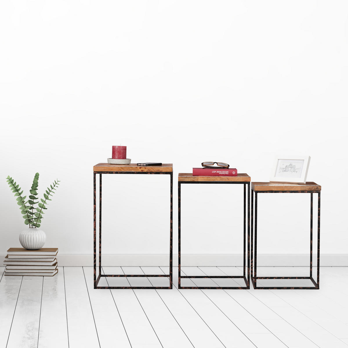 3xBEISTELLTISCH - Multicolor, Holz/Metall (35.5/35.5/55.5cm) - Relaxdays