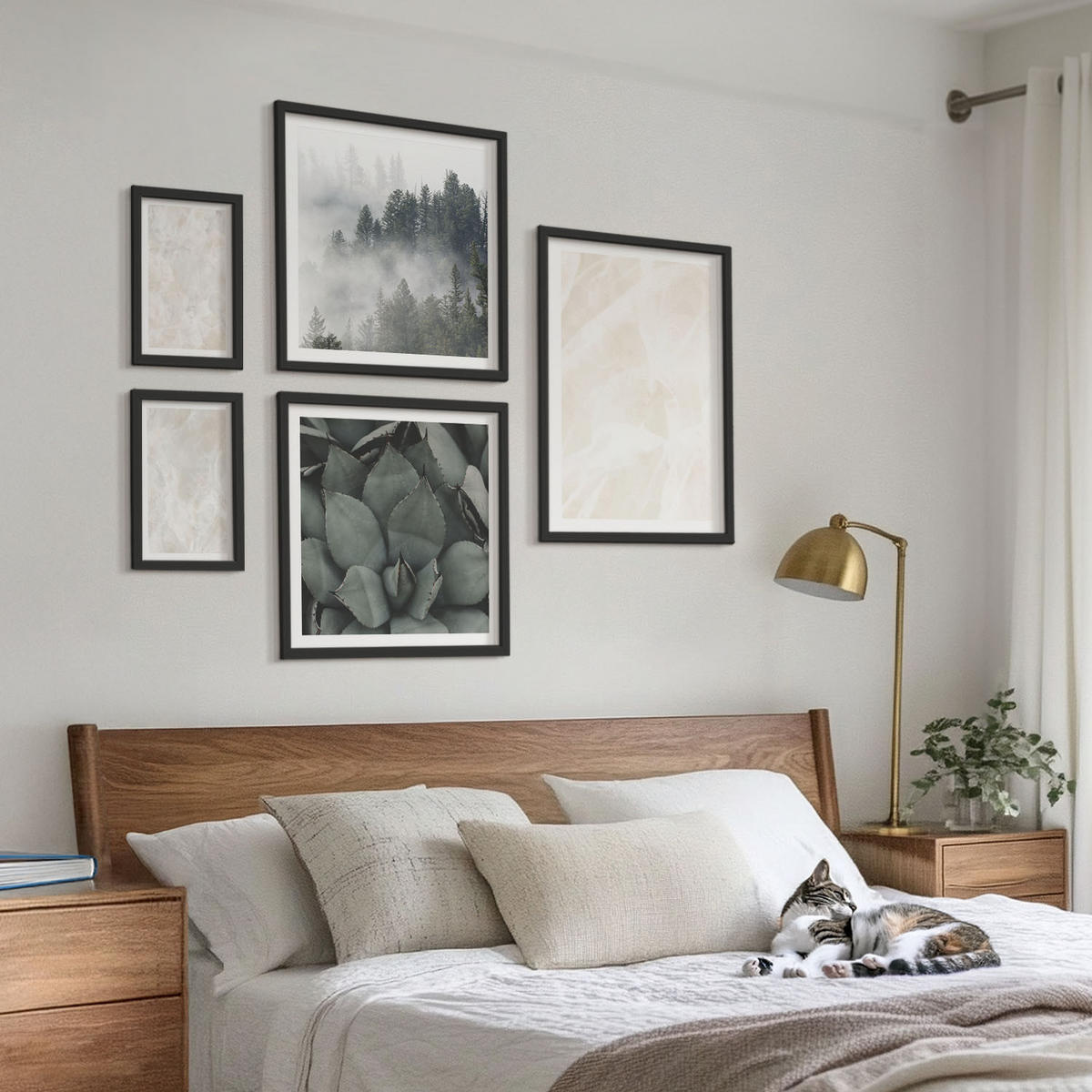 BILDER SET 5er Set - 50x50 cm & 20x30 cm & 40x60 cm Schwarzer Rahmen - Steinpastellmarmor - Schwarz, Kunststoff (40/60cm) - TULUP