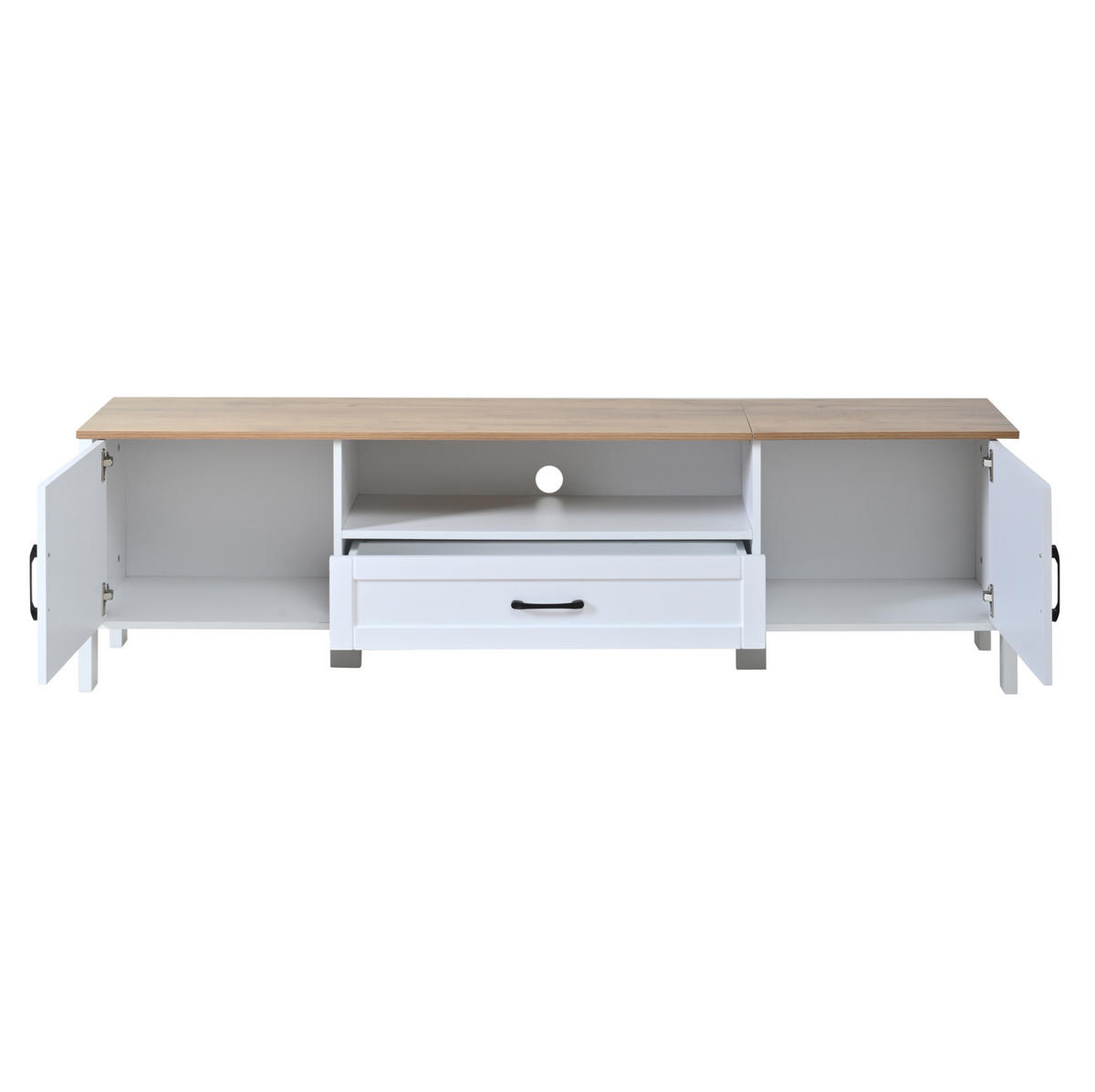 TV set za dnevni boravak 180/40/50 cm bijeli od MDF-a s visećom vitrinom i 4 ormarića - bijela, drvni materijal (180/50/40cm) - OKWISH