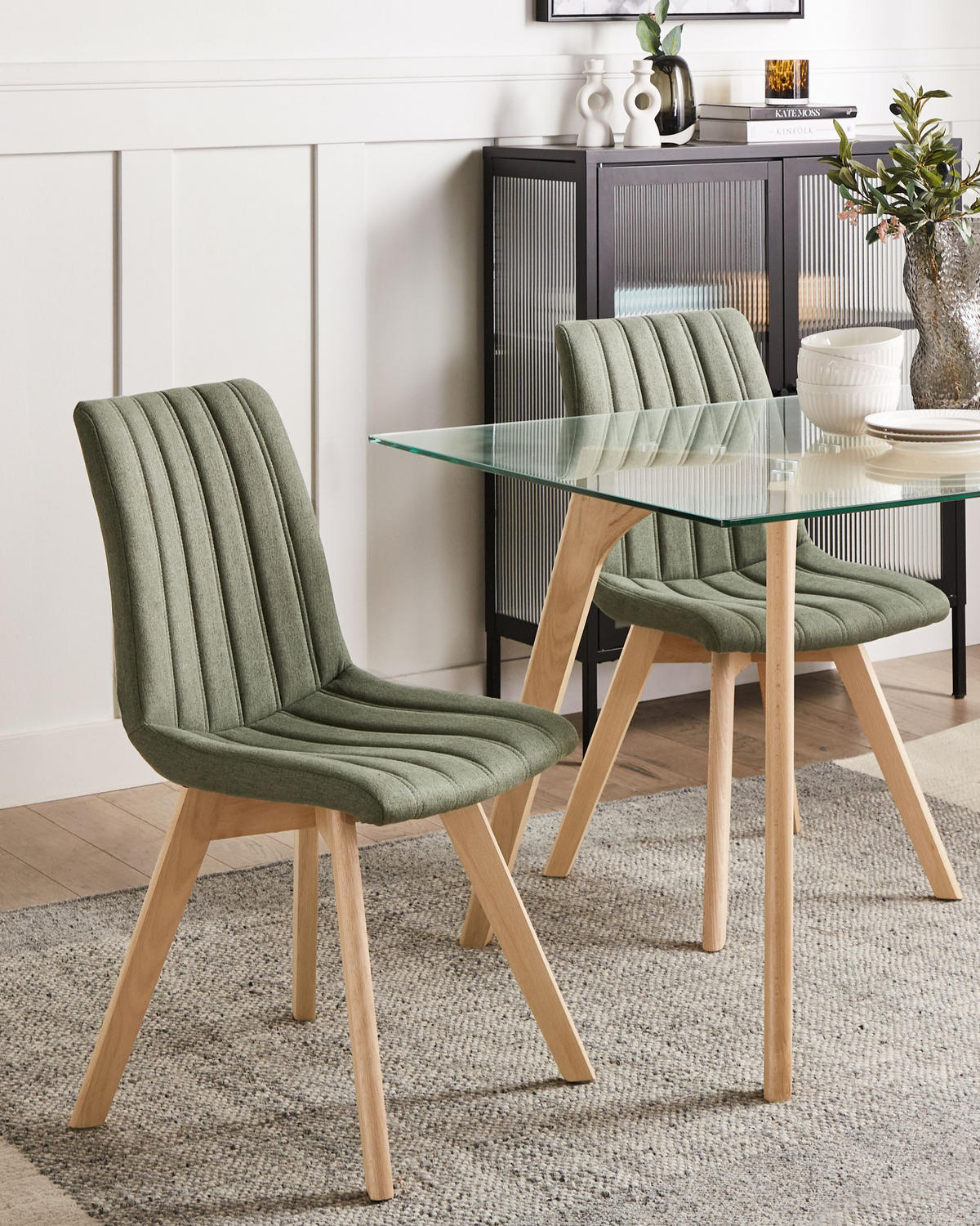 ESSZIMMERSTUHL 2er-Set Dunkelgrün Calgary - Dunkelgrün/Braun, Textil (48/86/56cm) - Beliani