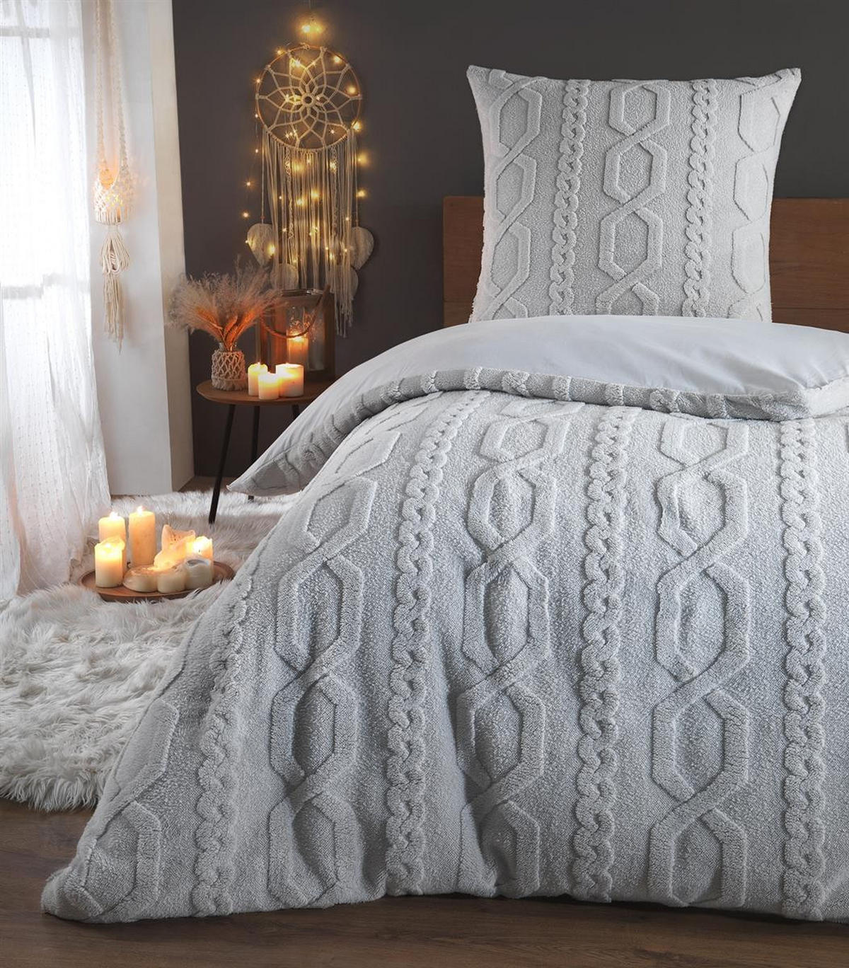 WINTER-BETTWÄSCHE 135x200 mit Strickmuster - Warme Plüsch Kuschelbettwäsche aus Mikrofaser - Grau - Grau, Textil (135/200cm) - Carpe Sonno