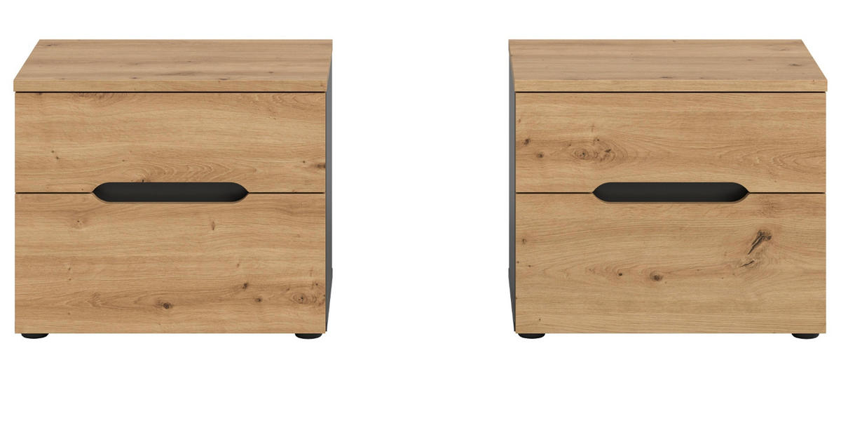 NACHTTISCH 2er Set Eiche Artisan, grau, Nachtkommode mit Schubkästen - Eiche Artisan/Grau, Holzwerkstoff/Metall (50/42/37cm) - Inn.Furn