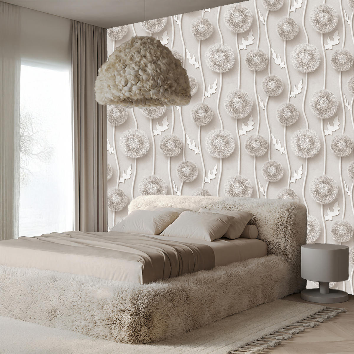 VLIESTAPETE Pusteblumen in 3D-Optik – Beige, Grau – 50x1000 cm - Beige/Grau, Papier (50/1000cm) - Muralo