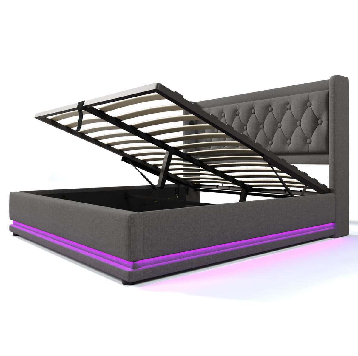 POLSTERBETT mit Bettkasten 160x200 cm Grau USB & LED - Grau, Metall (160/200cm) - Meubliv