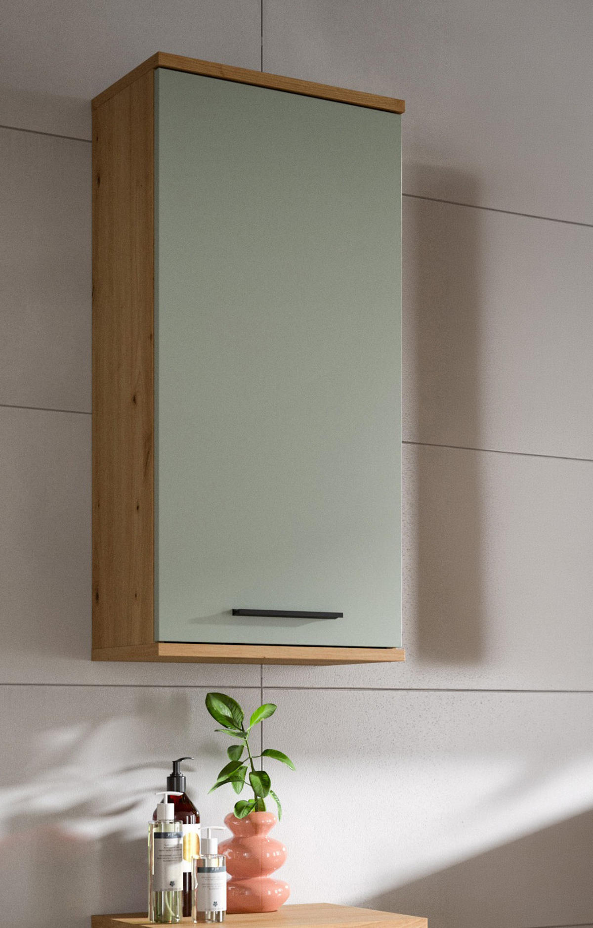 HÄNGESCHRANK Salbei, Artisan Eiche 35 x 77 cm, Badschrank hängend - Salbeigrün/Schwarz, Holzwerkstoff/Kunststoff (35/77/25cm) - Inn.Furn