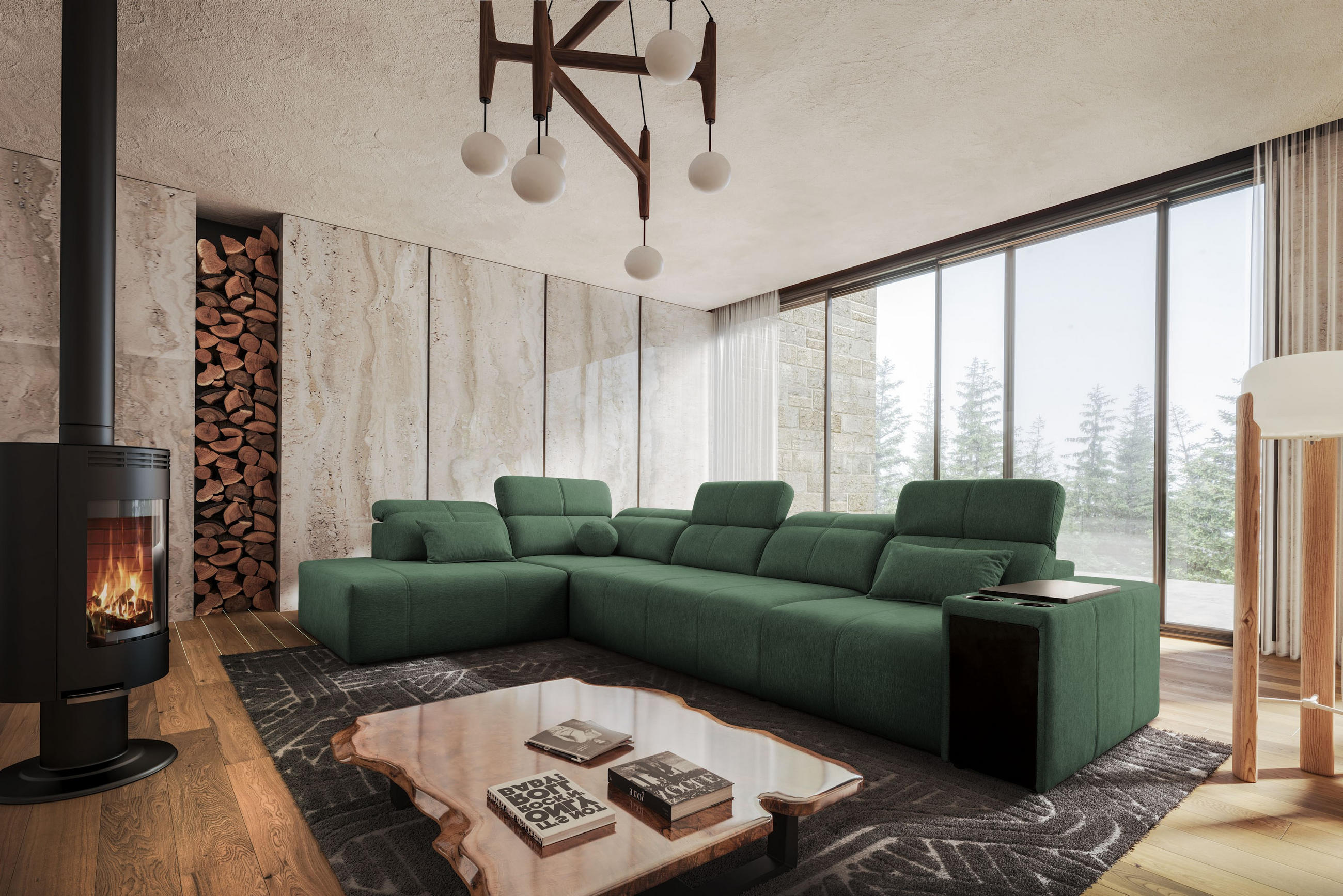 ECKSOFA L-Form Mindy XI Mit Schlaffunktion Und Verstellbarer Rückenlehne Stoff Verita Grün Links - Grün, Holz/Textil (230/350cm) - Kaiser Möbel