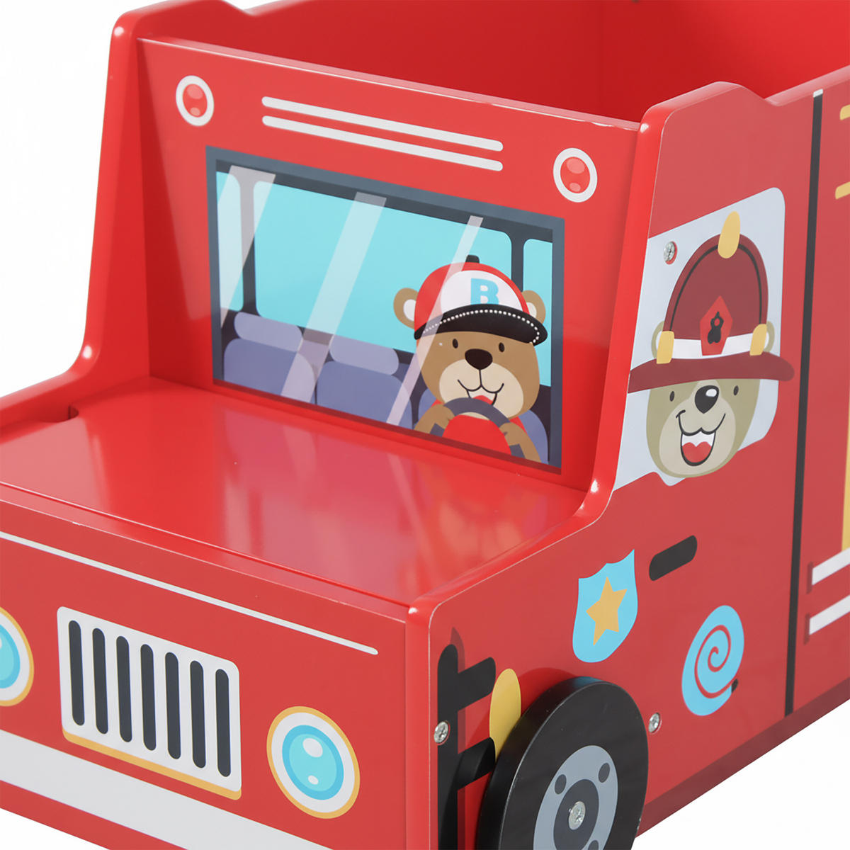 TRUHLA Vícebarevná na hračky hasičské auto MDF - červená, kompozitní dřevo (60/32cm) - Relaxdays