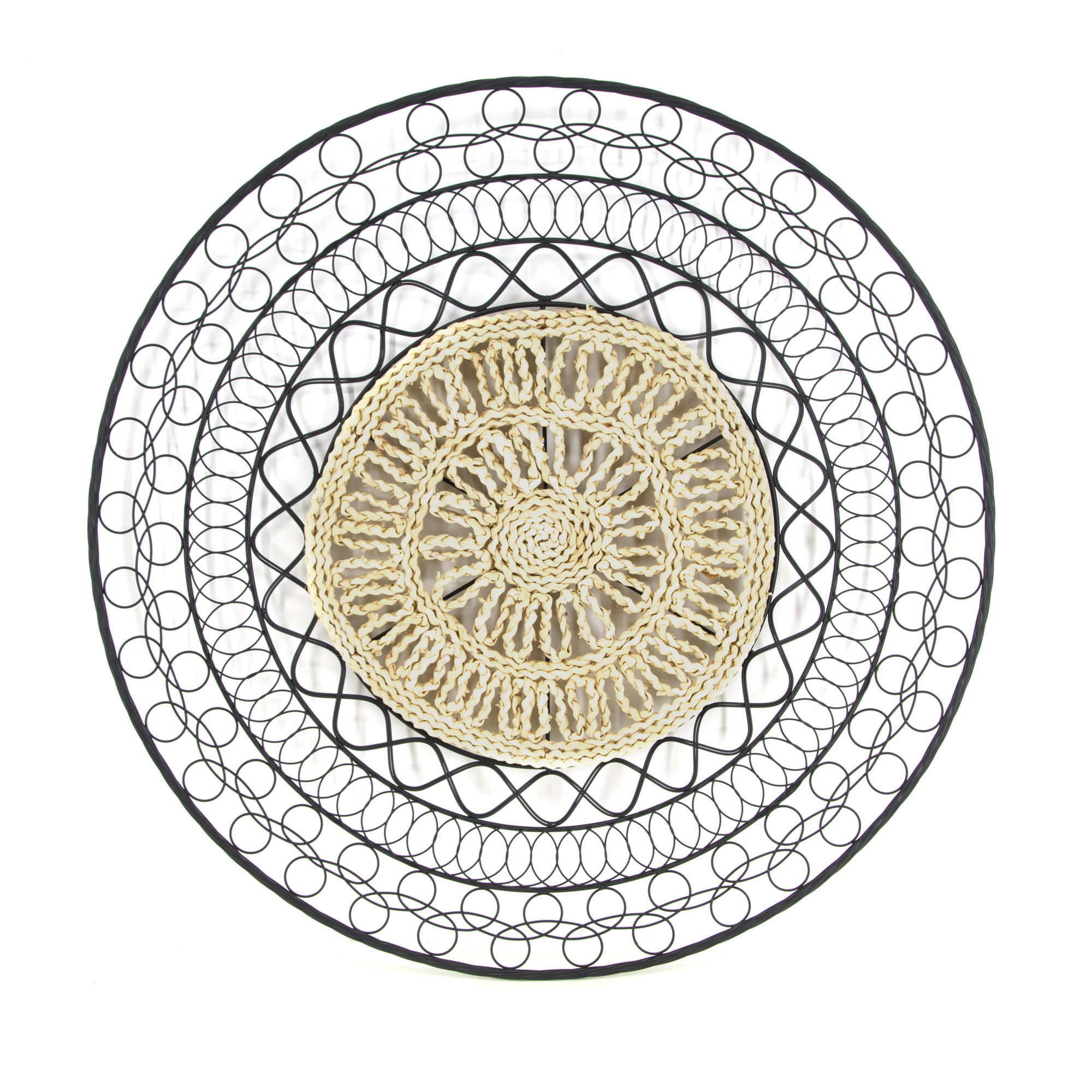 METALLKUNST - Mandala mit Rattan - Schwarz/Braun, Metall (76/76/76cm) - Art for the Home