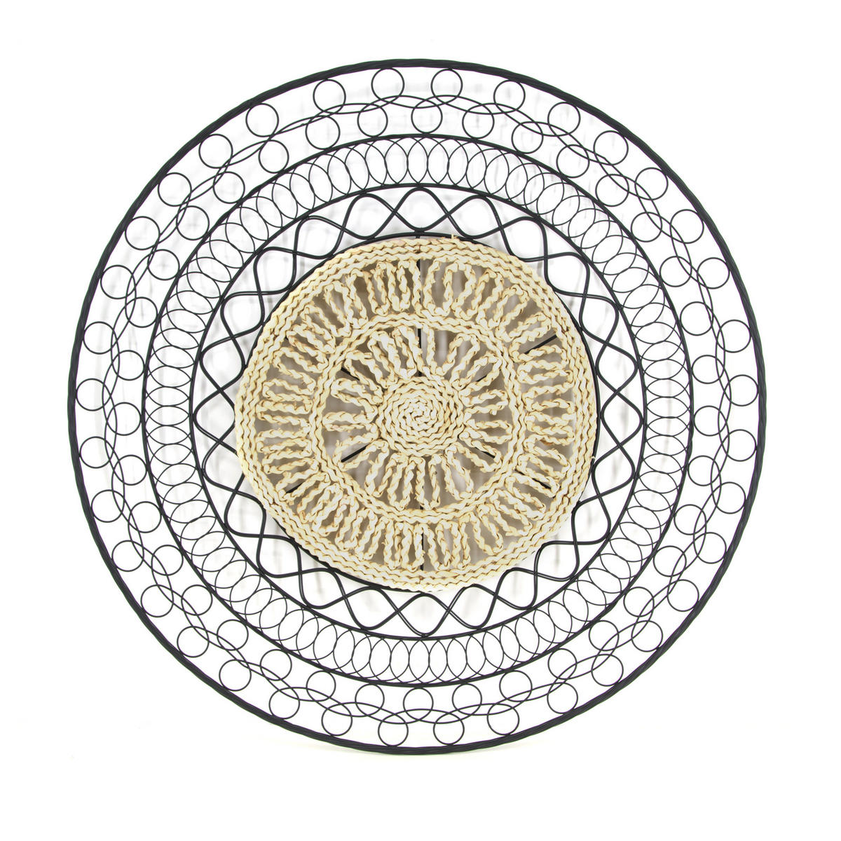 METALLKUNST - Mandala mit Rattan - Schwarz/Braun, Metall (76/76/76cm) - Art for the Home