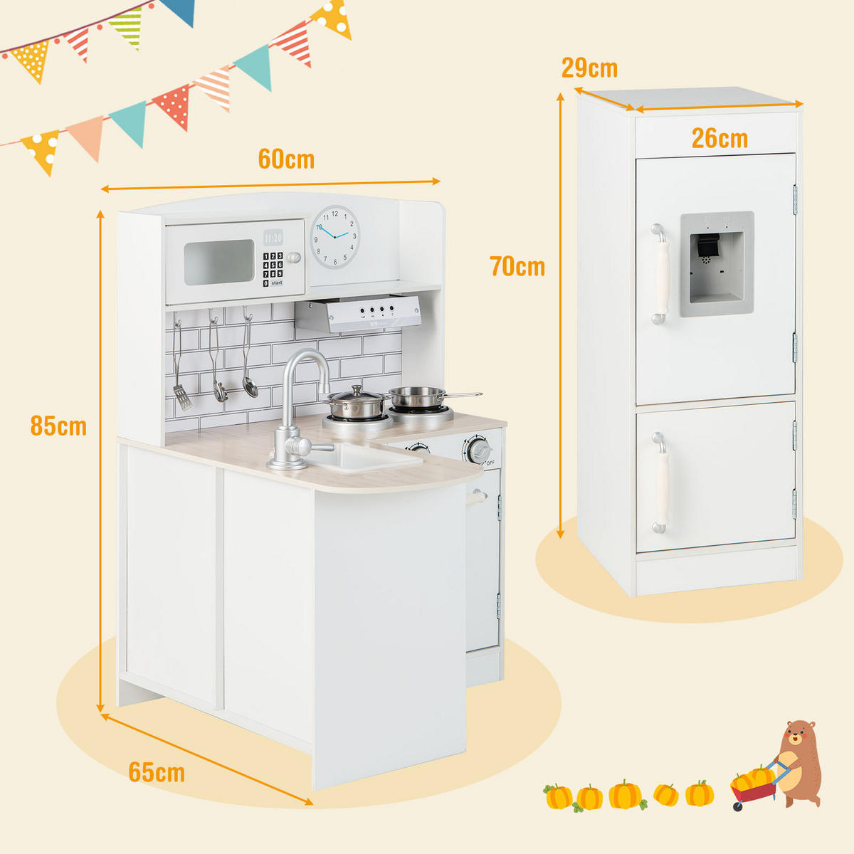 SPIELKÜCHE Weiß - Weiß, Holzwerkstoff (60/85/65cm) - COSTWAY