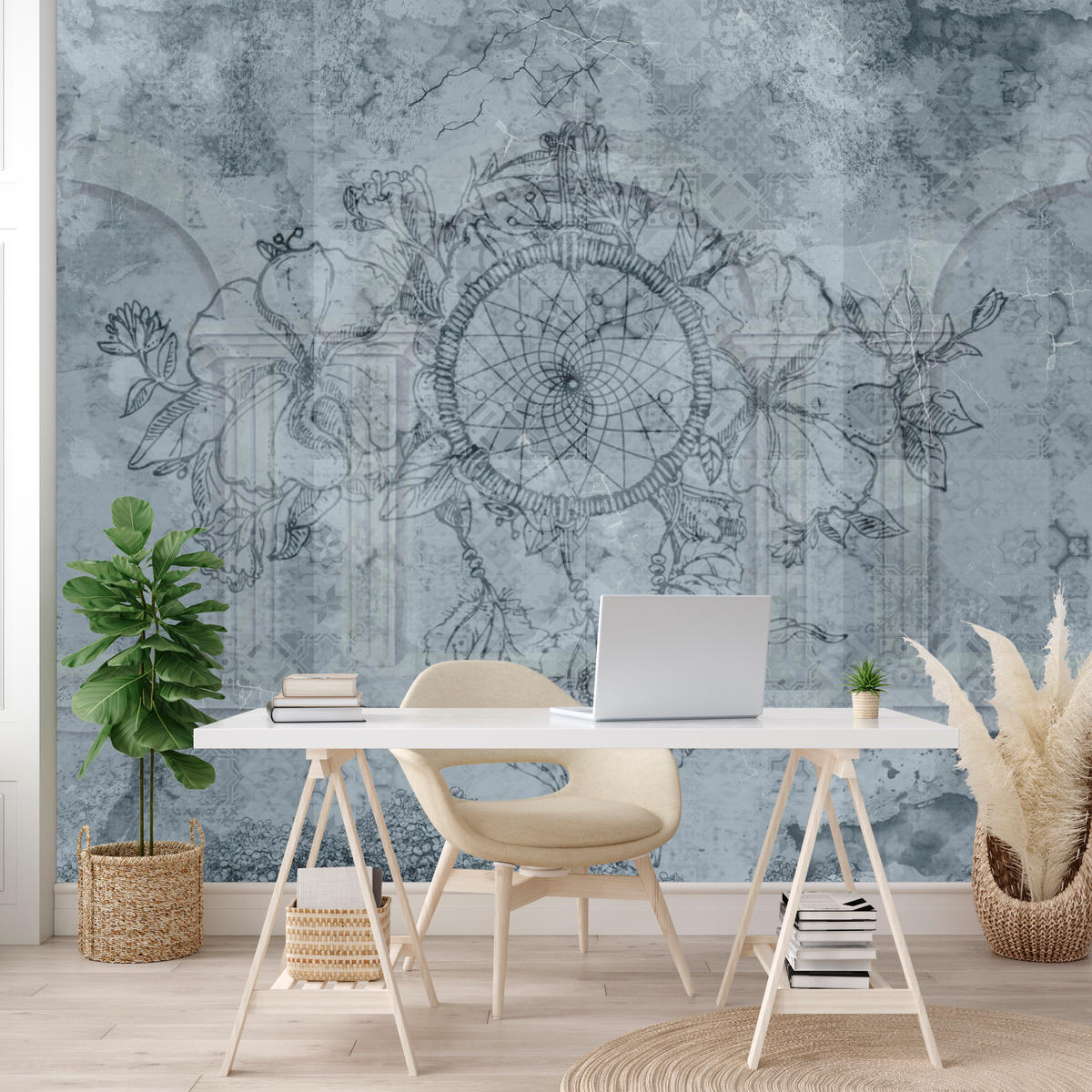 FOTOTAPETE für Schlafzimmer Traumfänger Vintage Säulen 250x175 - Grau, Papier (250/175cm) - Muralo