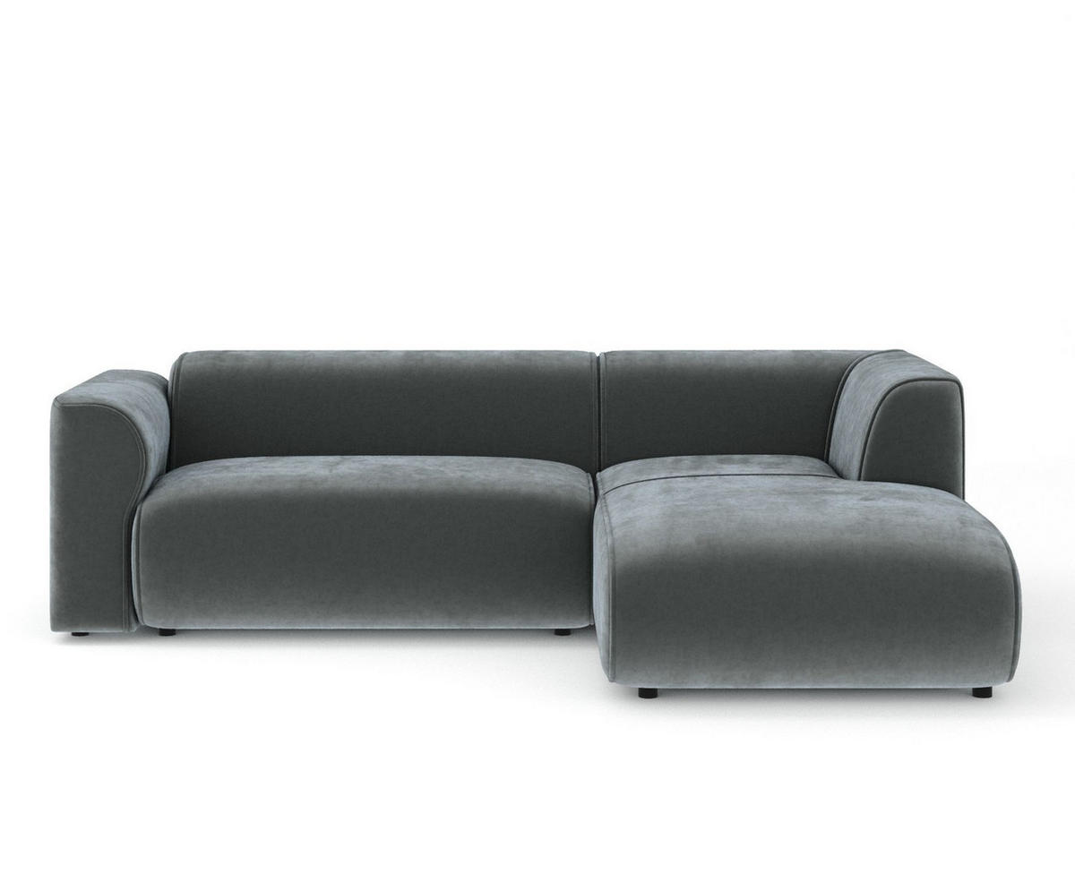 ECKSOFA Melani Dunkelgrau Samtstoff - Rechts Seite - Schwarz/Grau, Holz/Holzwerkstoff (162/256cm) - Maison de Reve