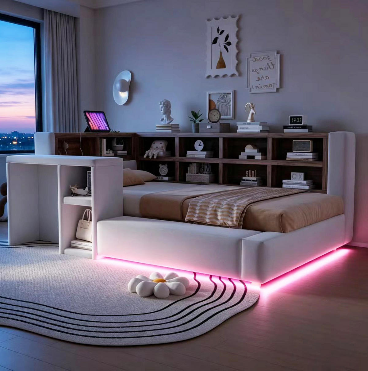 POLSTERBETT 90/200 cm aus Samtstoff mit LED und Steckdosen Hellgrau - Hellgrau, Textil (90/200cm) - OKMYHOME