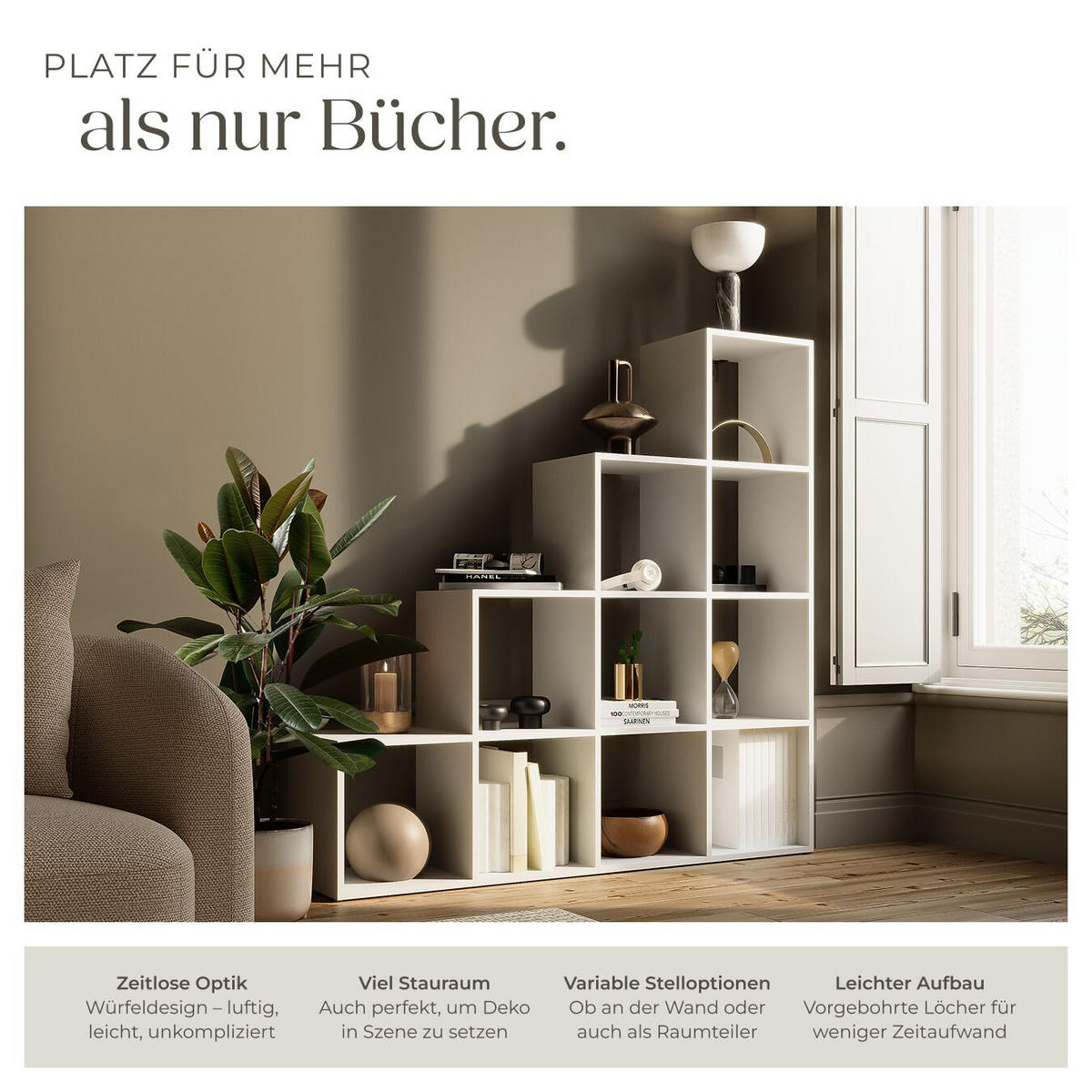 BÜCHERREGAL Talisa,130 x 29 cm x 130 cm,weiß - Weiß, Holzwerkstoff (130/130/29cm) - tectake