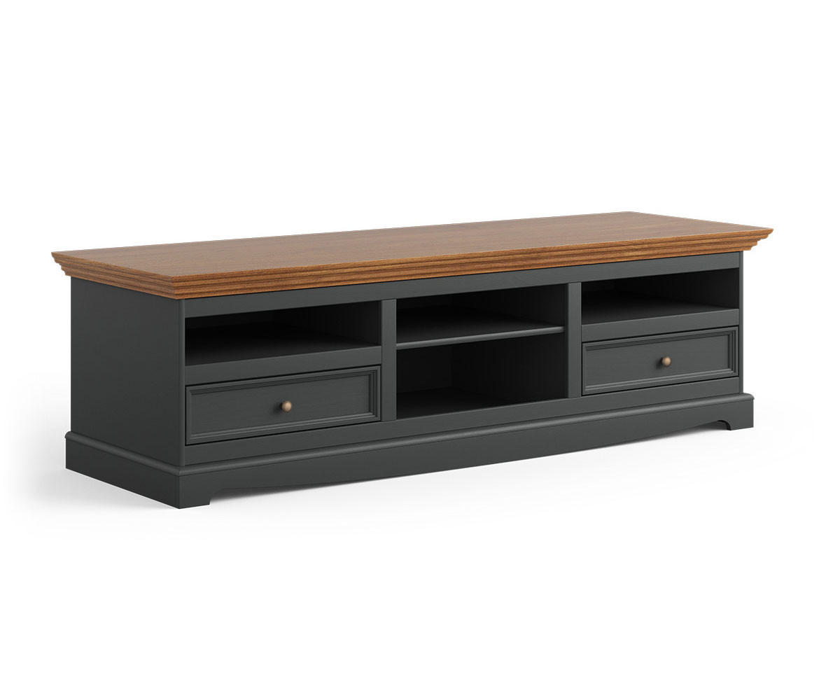 LOWBOARD Belluno Elegante Kiefer gebeizt, Eichefarben / basaltgrau (RAL7012) lackiert 167 / 53 / 53cm - Eichefarben/Grau, Holz/Metall (167/53/53cm) - Feldmann-Wohnen