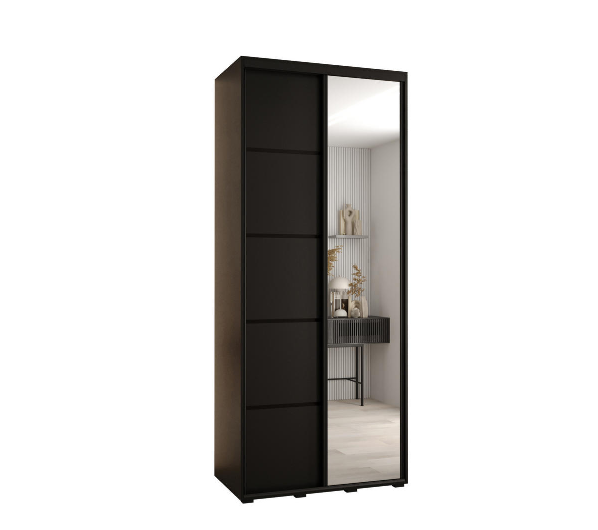 SCHWEBETÜRENSCHRANK 235,2/110/60 2-türig - Schwarz, Holz/Metall (110/235/60cm) - Abiks Möbel