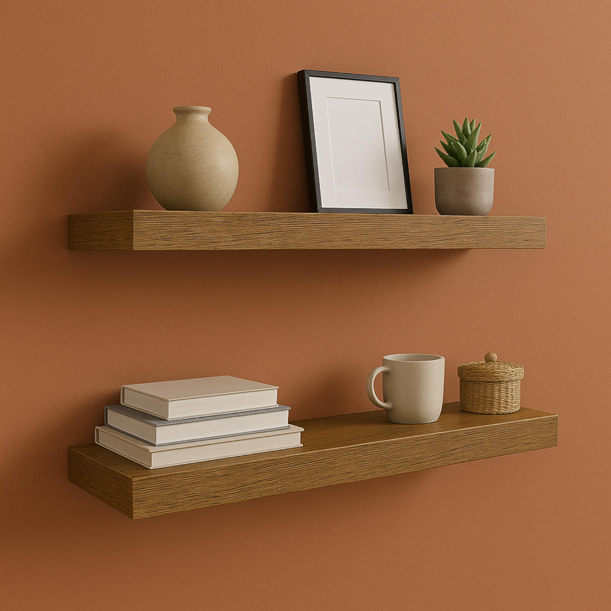 WANDREGAL Holzoptik Dunkelbraun 2er Set 60x20x4 cm - Dunkelbraun, Holzwerkstoff/Metall (60/3.8/20cm) - Begryf