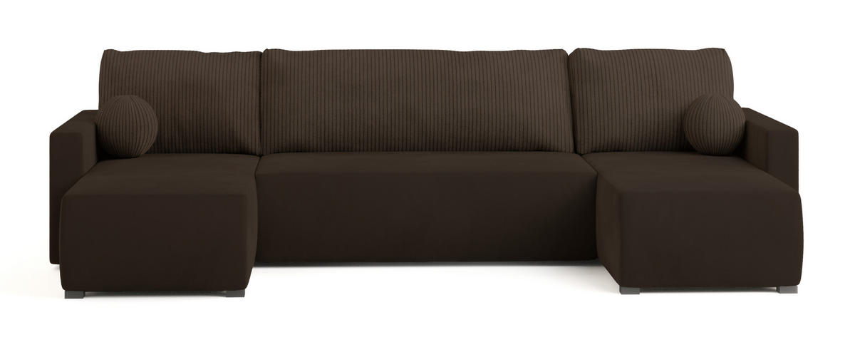 WOHNLANDSCHAFT TESSUN Braun Plüsch-Stoff mit Schlaffunktion - Braun, Holz (286/85/143cm) - MASSENO