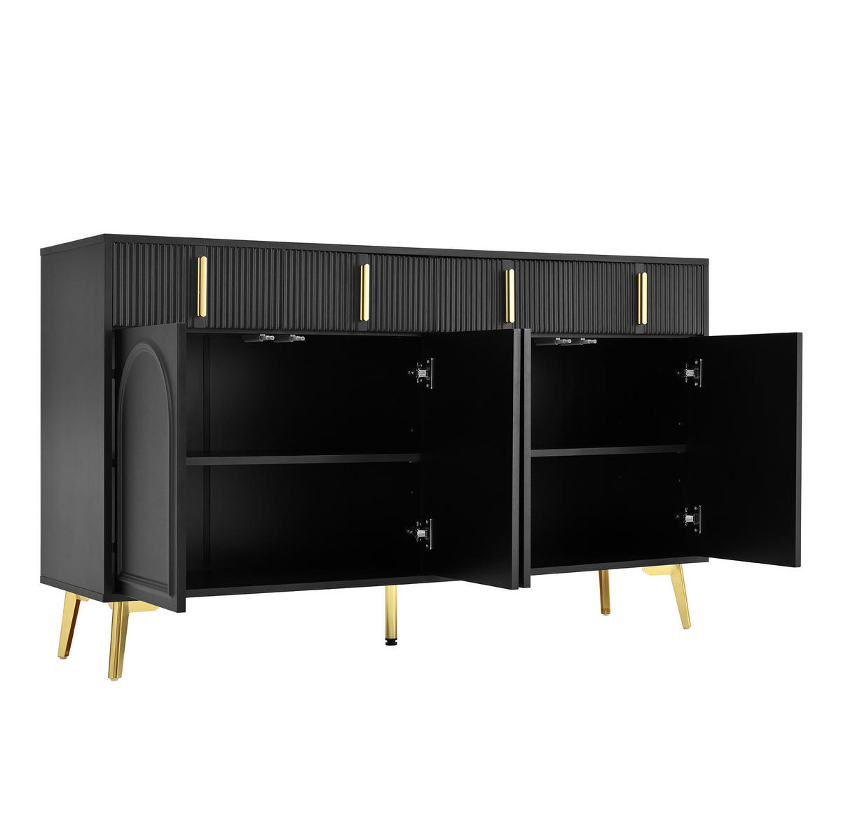 SIDEBOARD 140/38/82 cm Schwarz aus MDF mit 4 Türen und 4 Schubladen - Schwarz, Holzwerkstoff (38/82/140cm) - OKMYHOME