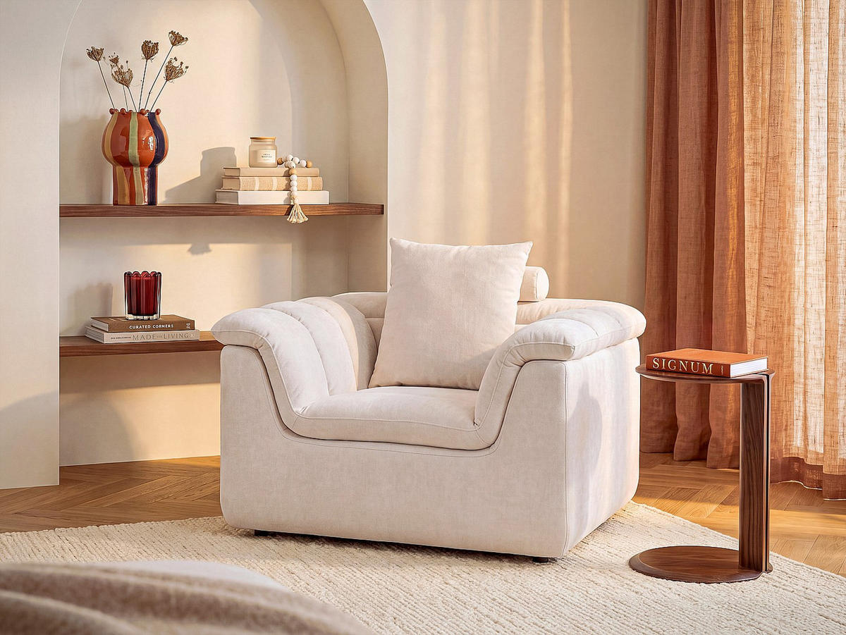 SESSEL mit gerader Rückenlehne - 1 Person - stoff - gebrochenes weiß Cazocha - Weiß, Kunststoff/Textil (115/68/101cm) - Vente-Unique