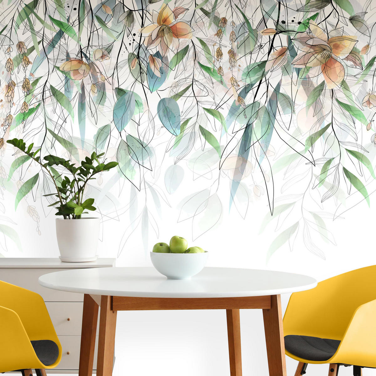 FOTOTAPETE für Esszimmer Blätter Abstraktion 500x350 - Orange/Weiß, Papier (500/350cm) - Muralo