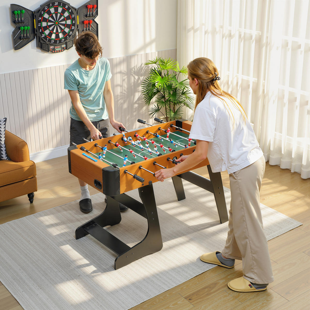 TISCHFUSBALL DE-18855 22 Spieler, 2 Bälle, 8 Stangen Braun - Braun, Holzwerkstoff (107.5/118cm) - ComfortXL