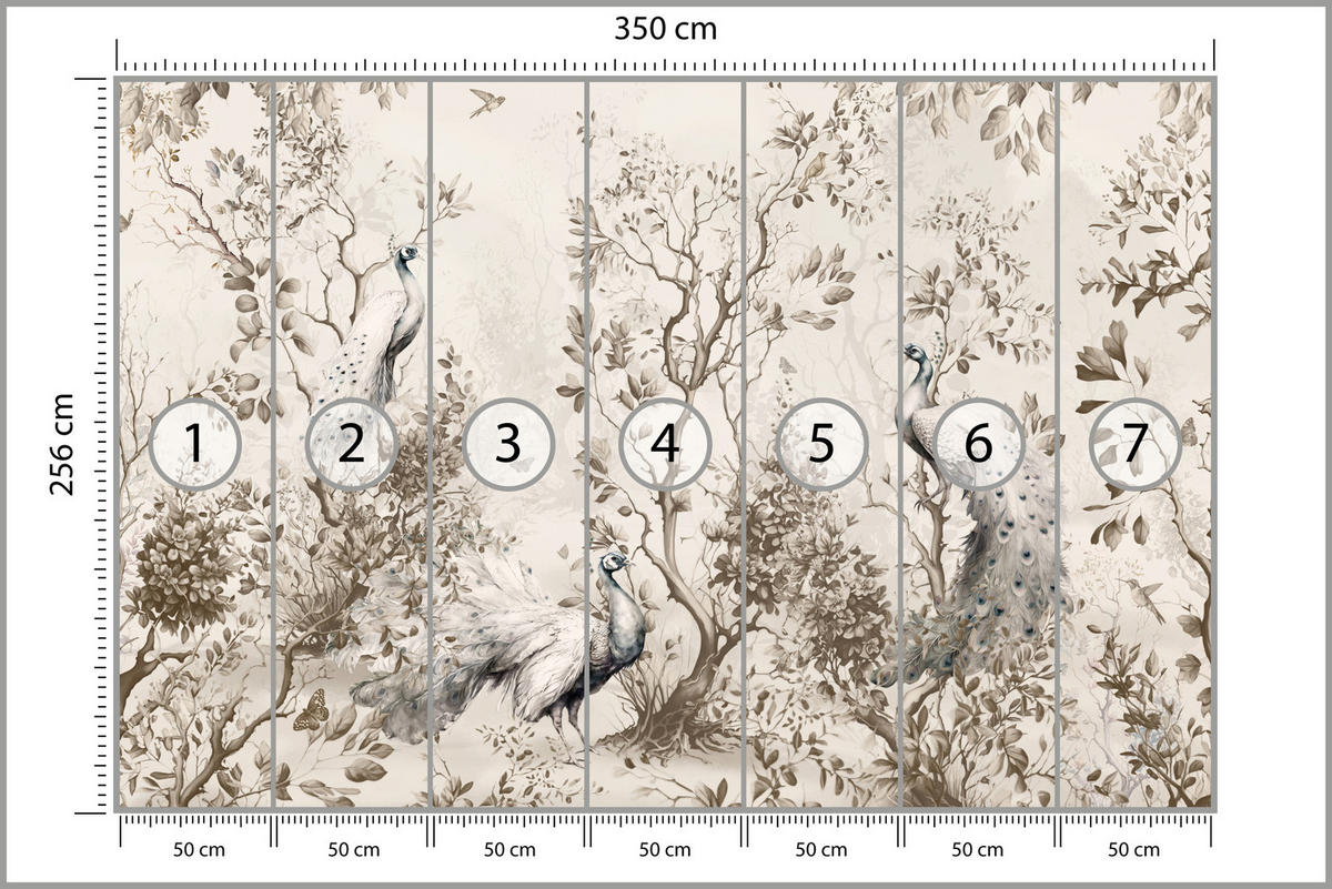 FOTOTAPETE für Wohnzimmer Pfauen Zwischen Bäumen Büsche Blätter 350x256 - Beige, Papier (350/256cm) - Muralo