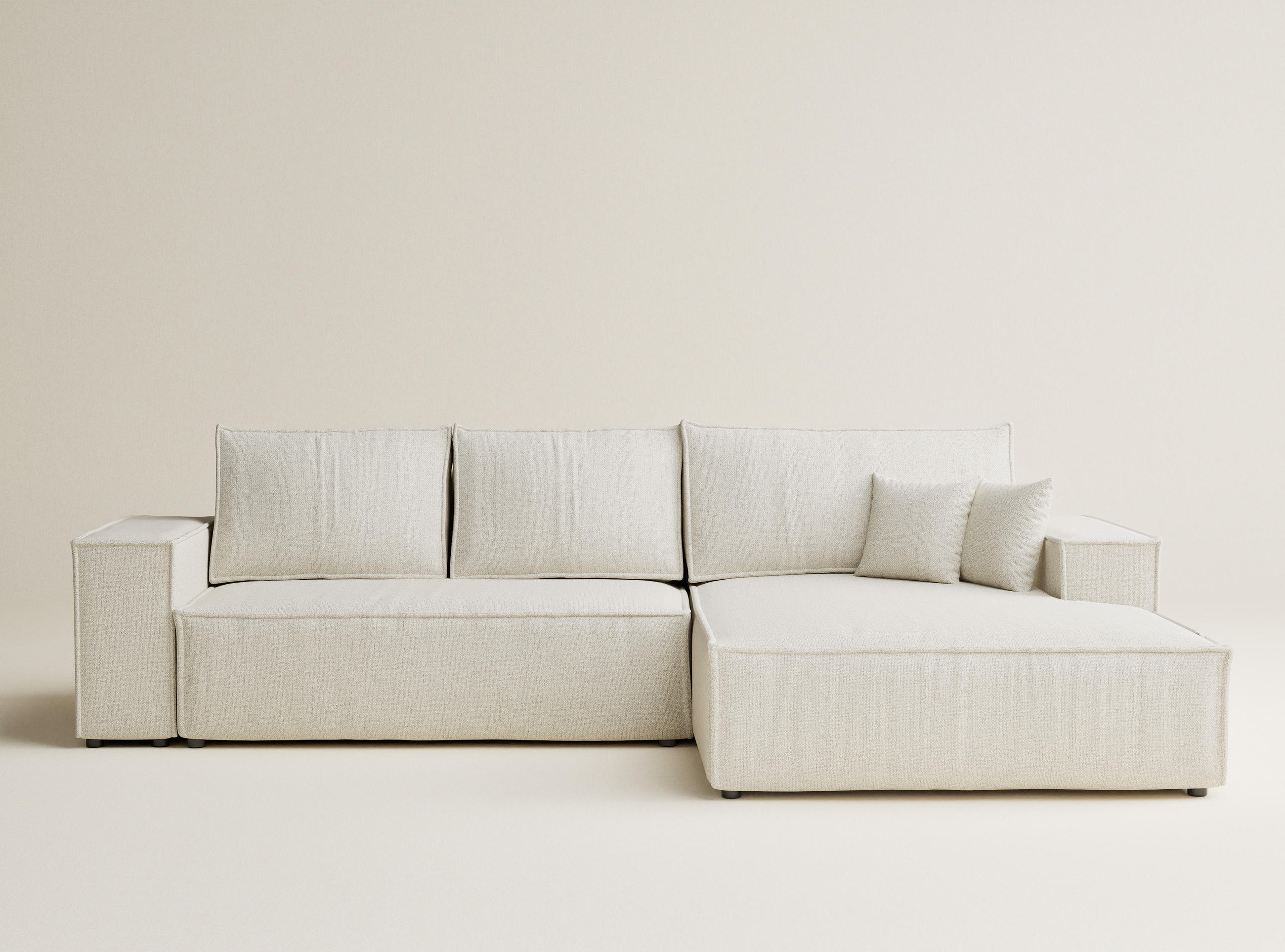 ECKSOFA MIT SCHLAFFUNKTION Maze Creme Webstoff - Creme/Schwarz, Holz/Holzwerkstoff (294/185cm) - Maison de Reve
