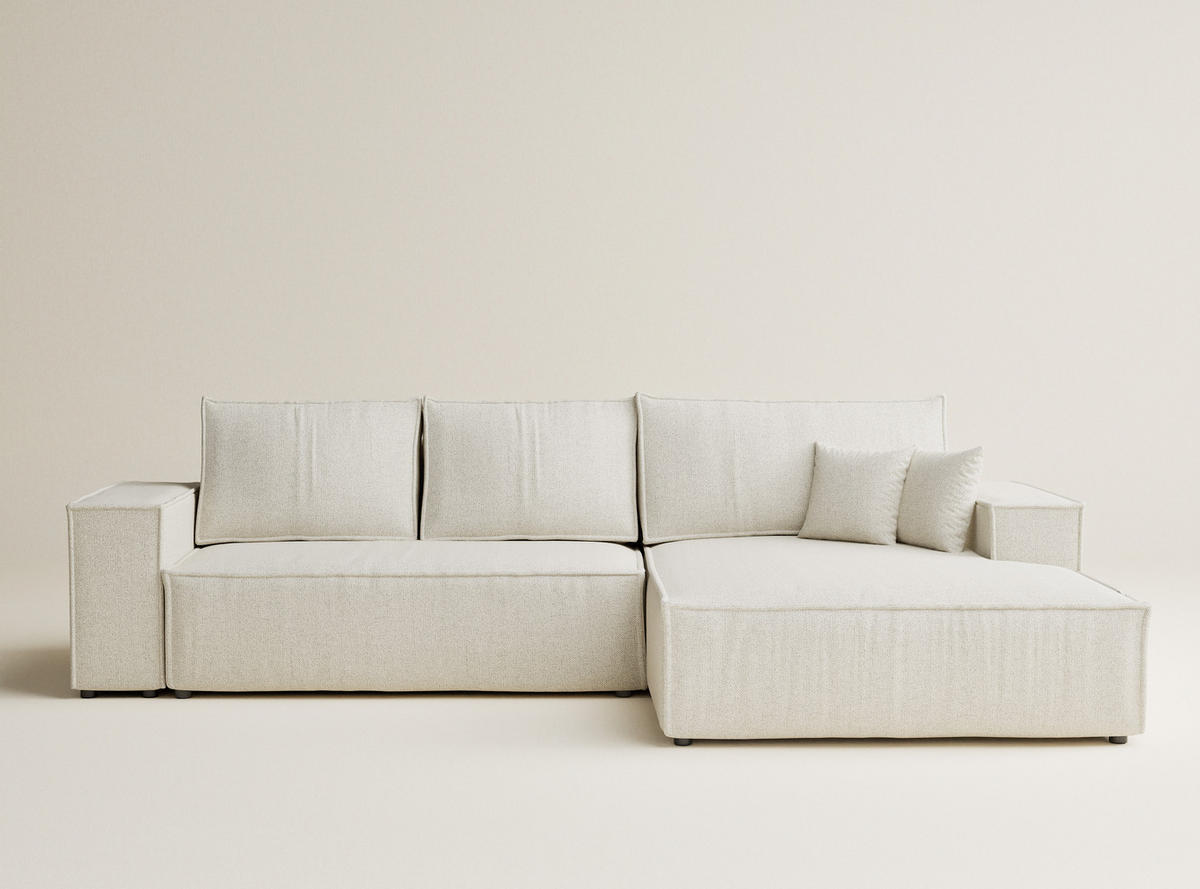ECKSOFA MIT SCHLAFFUNKTION Maze Creme Webstoff - Creme/Schwarz, Holz/Holzwerkstoff (294/185cm) - Maison de Reve
