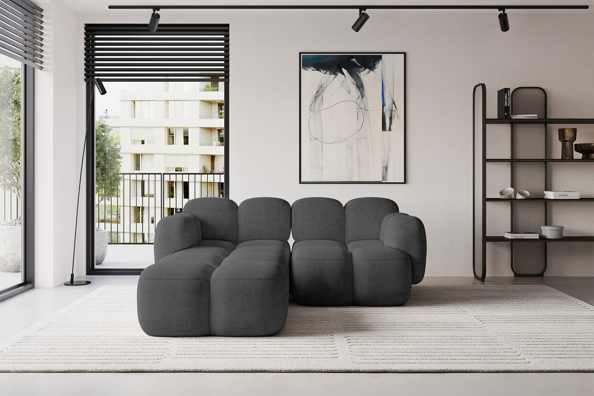 ECKSOFA modulares Sofa Links Miko-L1 214x205x75 Dunkelgrau Velours - Dunkelgrau/Schwarz, Holzwerkstoff/Kunststoff (214/205cm) - ALTDECOR