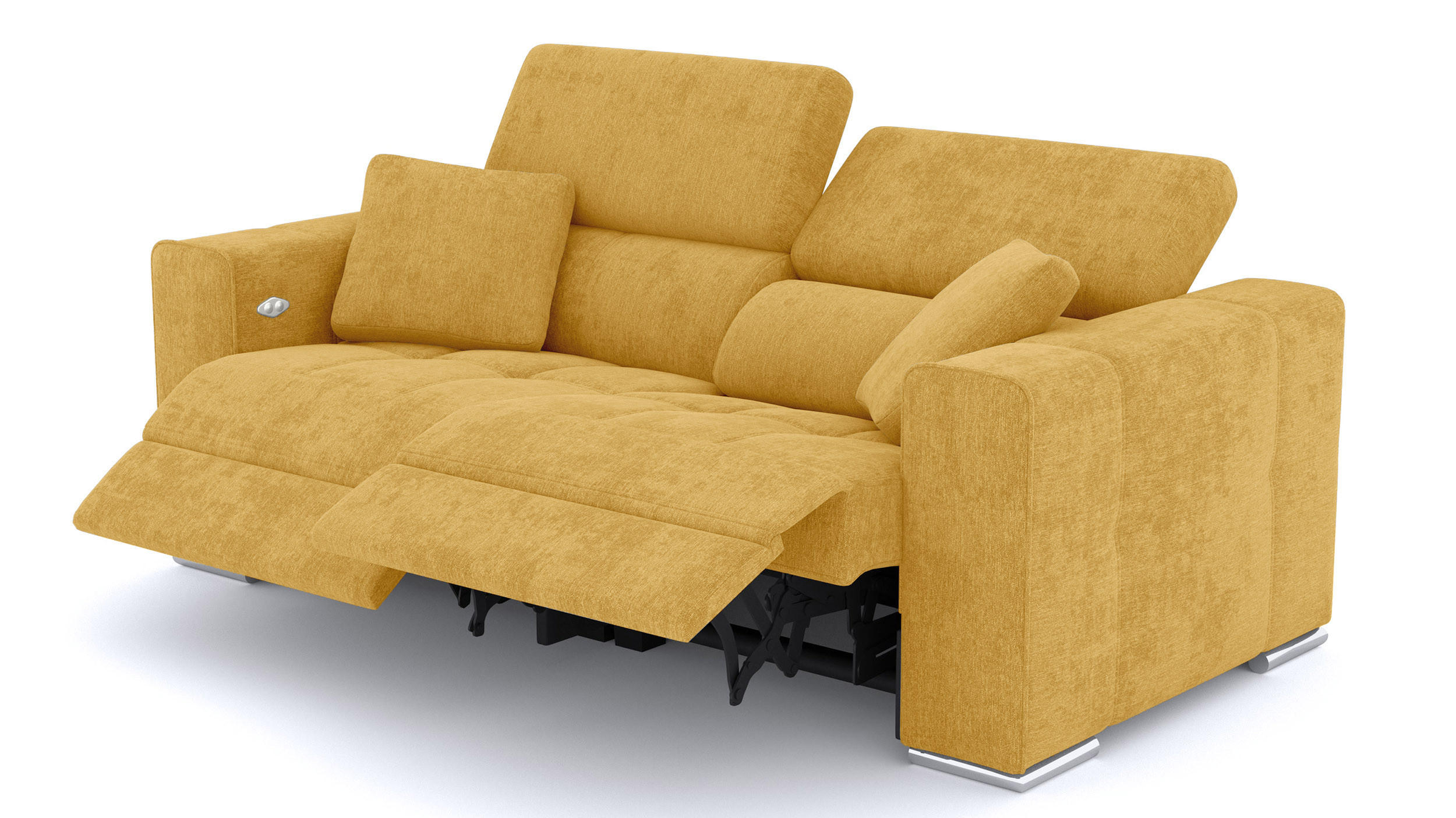 SOFA QUARTZ 3-Sitzer mit 2 Relaxfunktionen, honig - Silberfarben/Honig, Holzwerkstoff/Textil (204/80/102cm) - Courtois Laville
