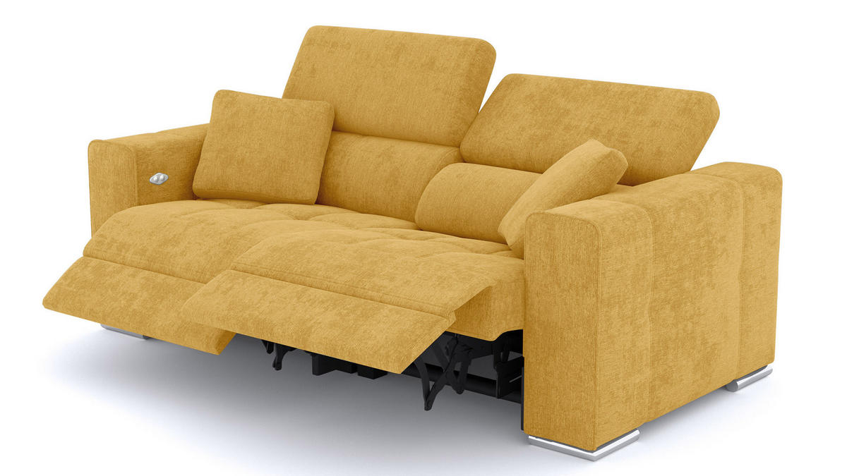 SOFA QUARTZ 3-Sitzer mit 2 Relaxfunktionen, honig - Silberfarben/Honig, Holzwerkstoff/Textil (204/80/102cm) - Courtois Laville