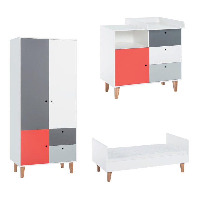 SOBA ZA BEBE 3-dijelni Concept crveni - crvena, drvni materijal (144.5/97/75cm) - Petits-meubles
