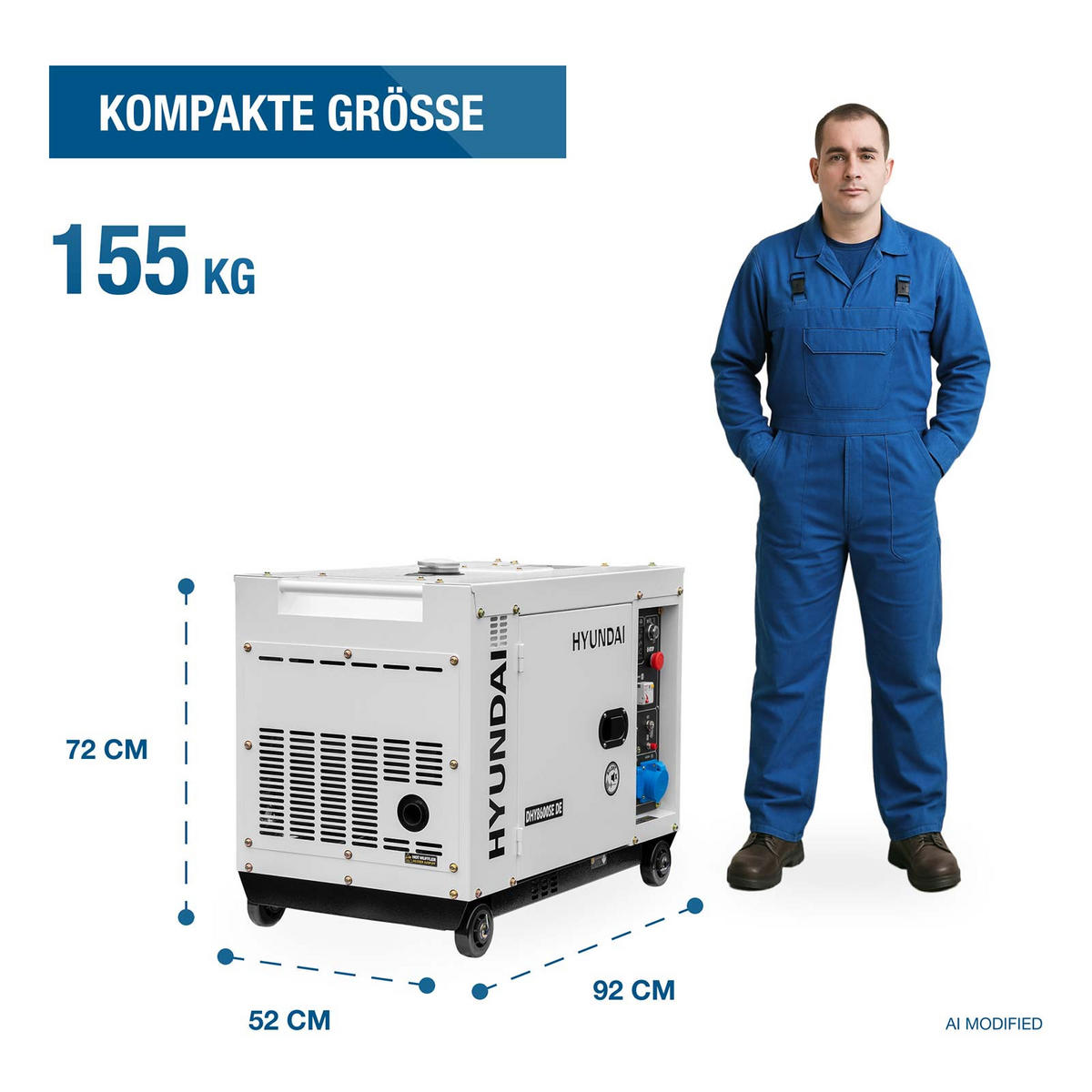 DIESEL Generator DHY8600SE D (6.3 kW, Elektrostart, 2 x 230V) - Weiß, Metall (92/52/72cm) - HYUNDAI