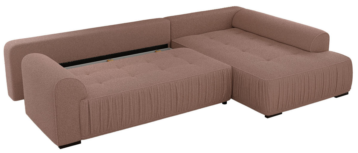 ECKSOFA ORTA Rosa Boucle - Rechts - Schwarz/Rosa, Textil (200/325cm) - MKS
