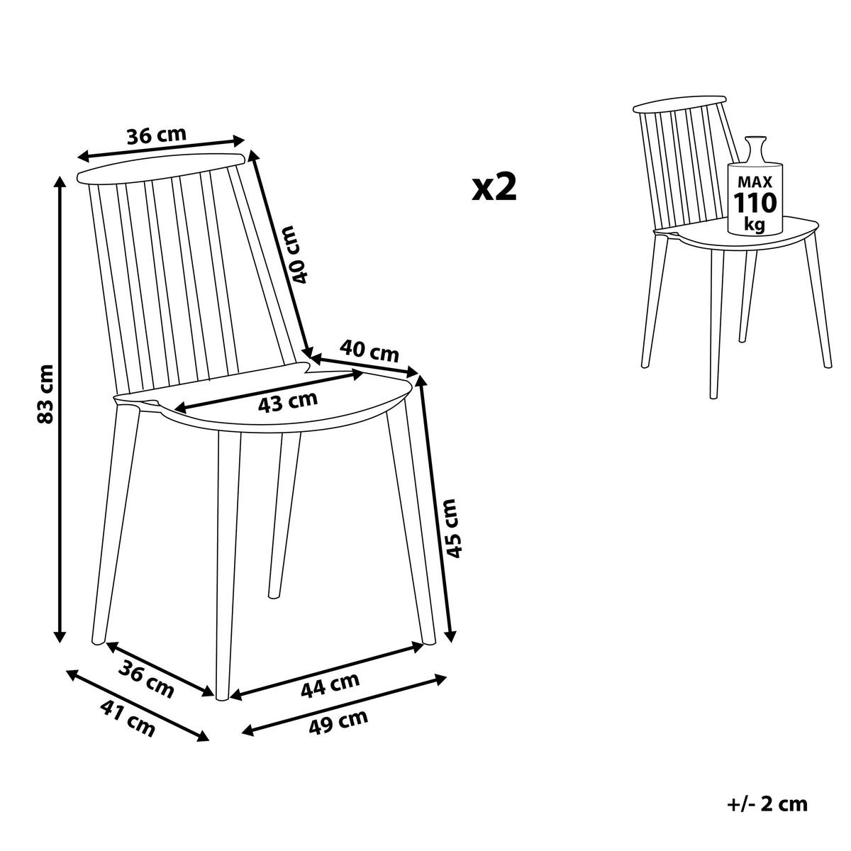 ÉTKEZŐSZÉK 2 darabos Szett Műanyag Fekete Ventnor - fekete, műanyag (49/83/41cm) - Beliani
