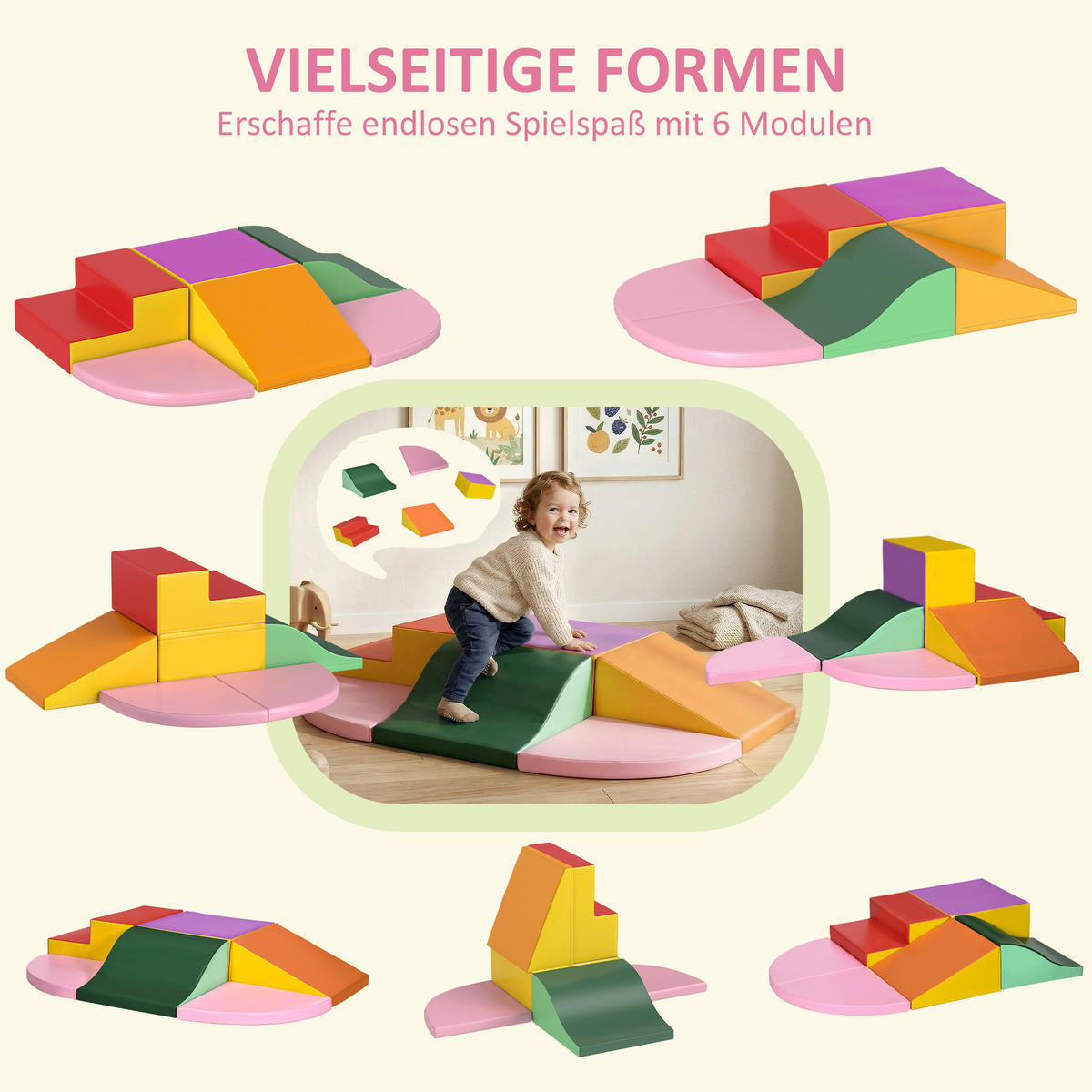 SCHAUMSTOFF-BAUSTEINE 6er Set PU EPE Mehrfarbig - Multicolor, Kunststoff (100/150cm) - HOMCOM