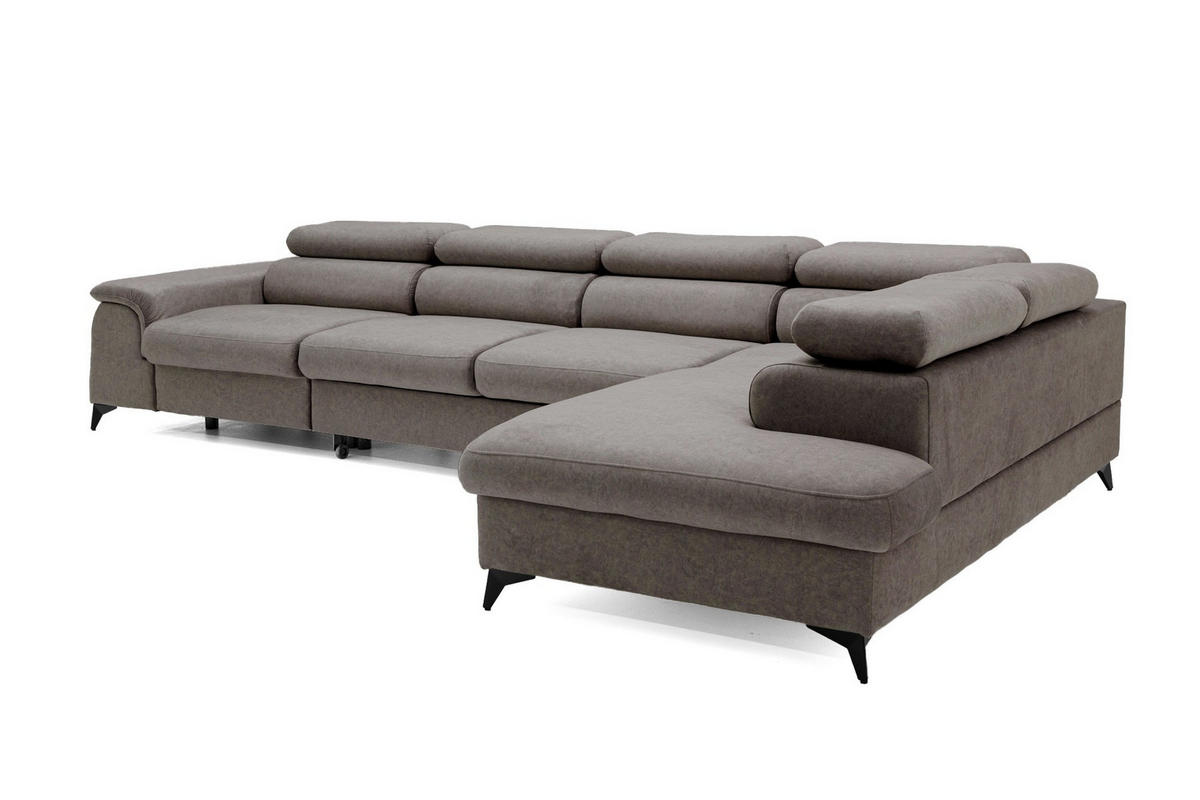 ECKSOFA PLAZA MAXI Rechts mit Schlaffunktion 127x195 Velours Braun - Schwarz/Braun, Holz/Textil (203/350cm) - Muffo