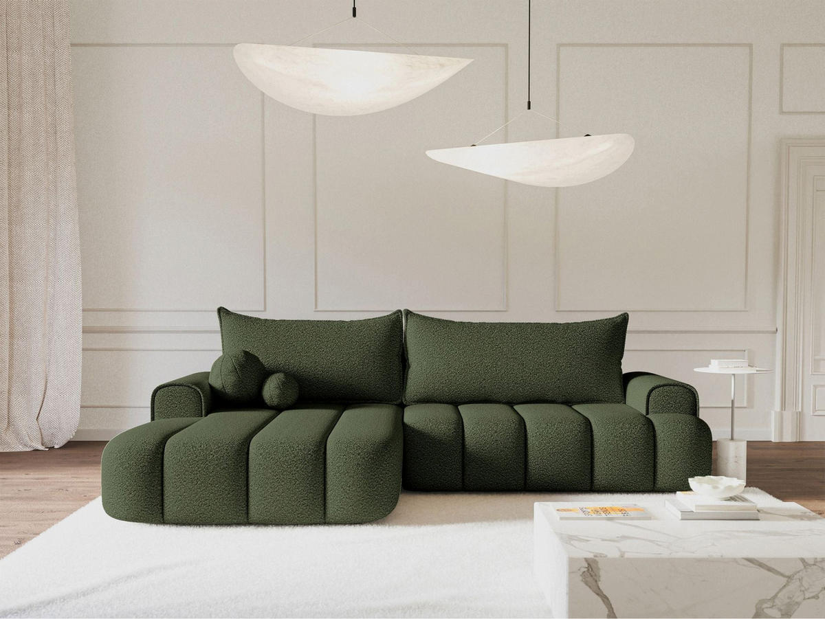 ECKSOFA Dandelino Khaki mit Bouclé-Bezug, links - Schwarz/Grün, Kunststoff/Textil (271/172cm) - Selsey