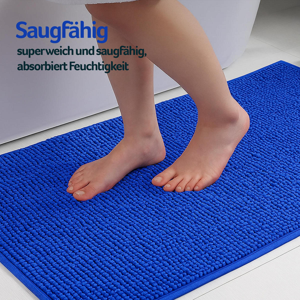 BADEMATTE Chenille Blau 60x90 cm - Blau, Textil (90/60cm) - Bestlivings