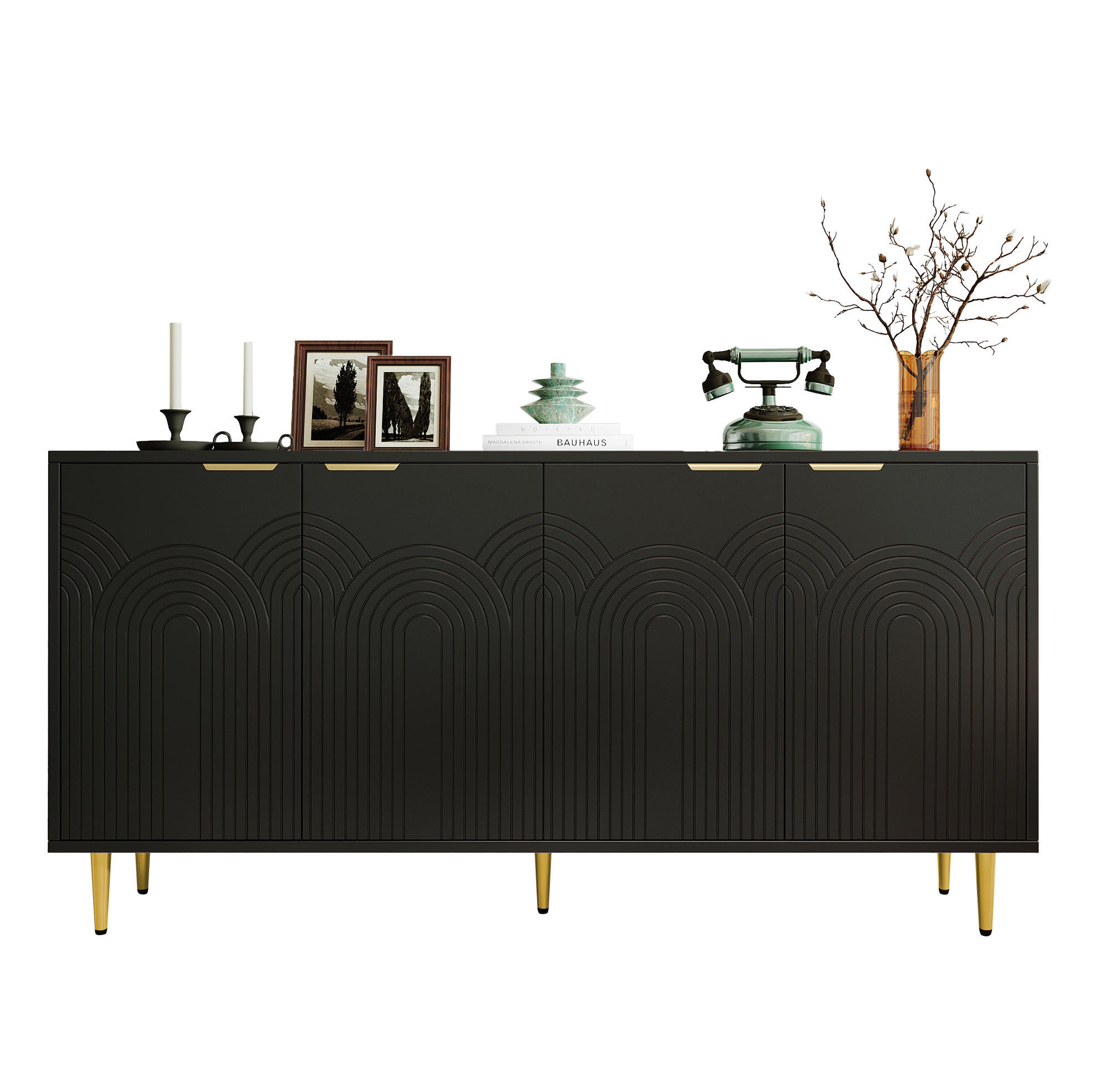 SIDEBOARD 160/40/80 cm Schwarz aus MDF und Spanplatte mit 4 Türen - Schwarz, Holzwerkstoff (40/80/160cm) - OKMYHOME